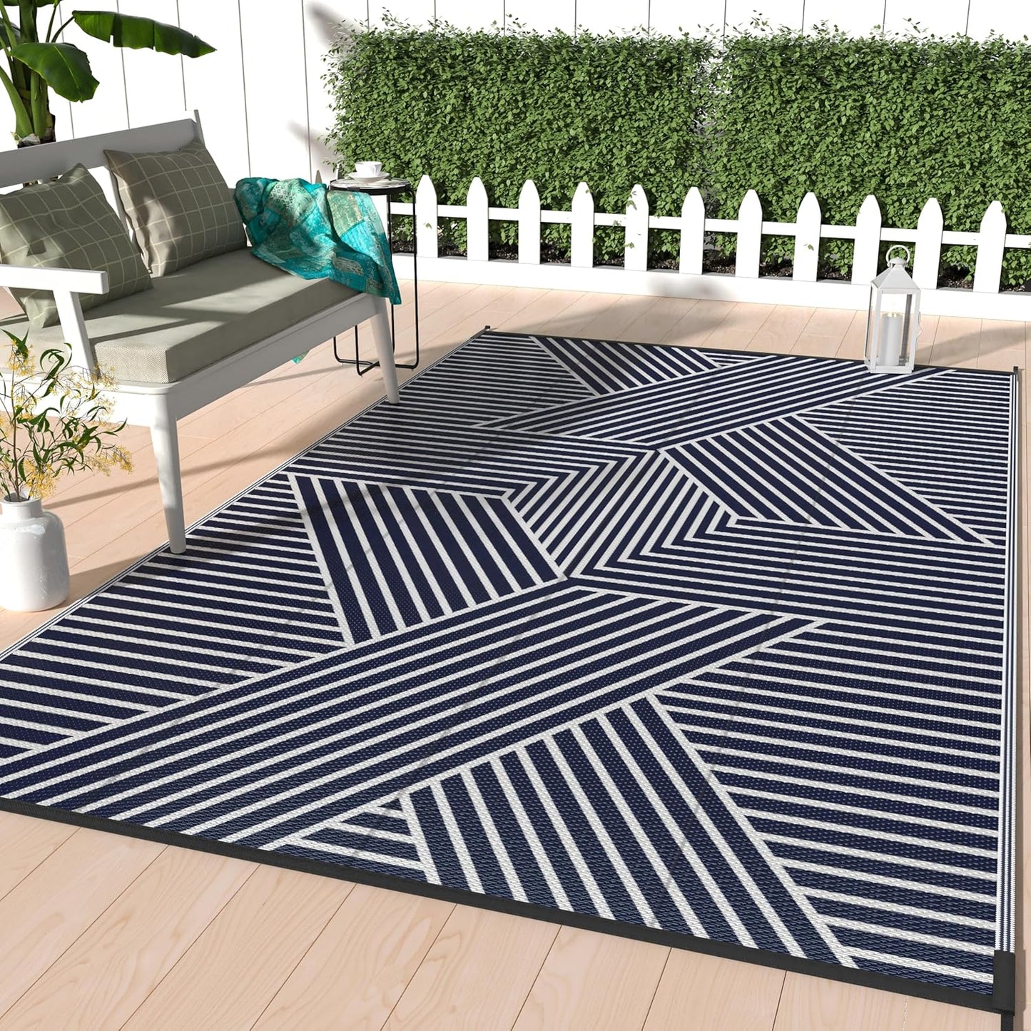 GENIMO Cross Stripe Design Waterproof Outdoor Rug
