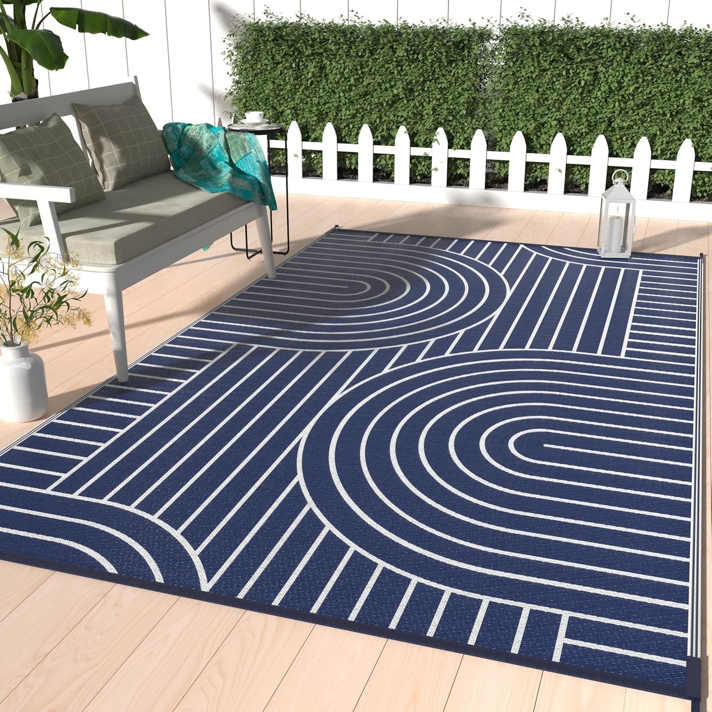 GENIMO Oval Stripe Double Sided Waterproof Outdoor Rug