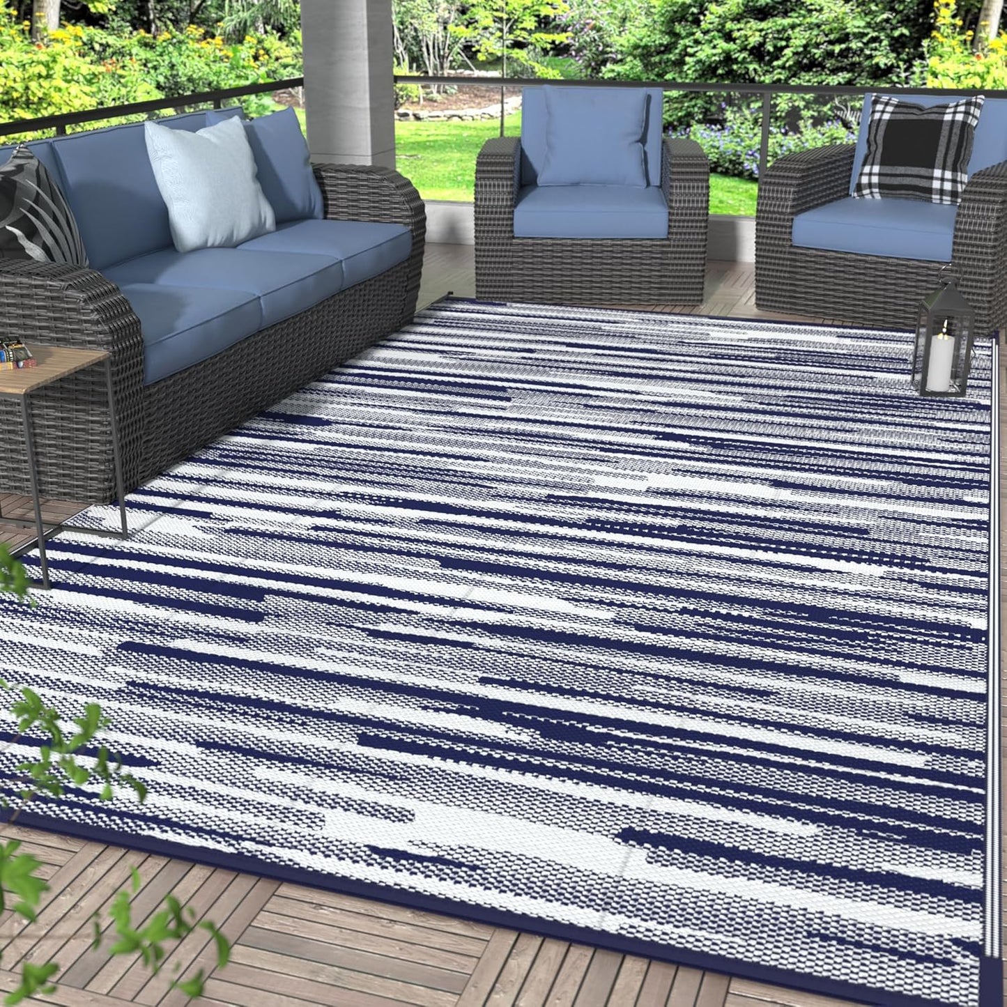GENIMO Irregular Short Stripe Printed Waterproof Outdoor Rug