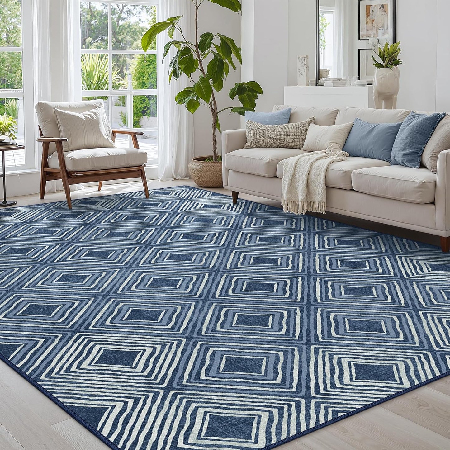 GENIMO Modern Geometric Checkered Machine Washable Non Slip Area Rug