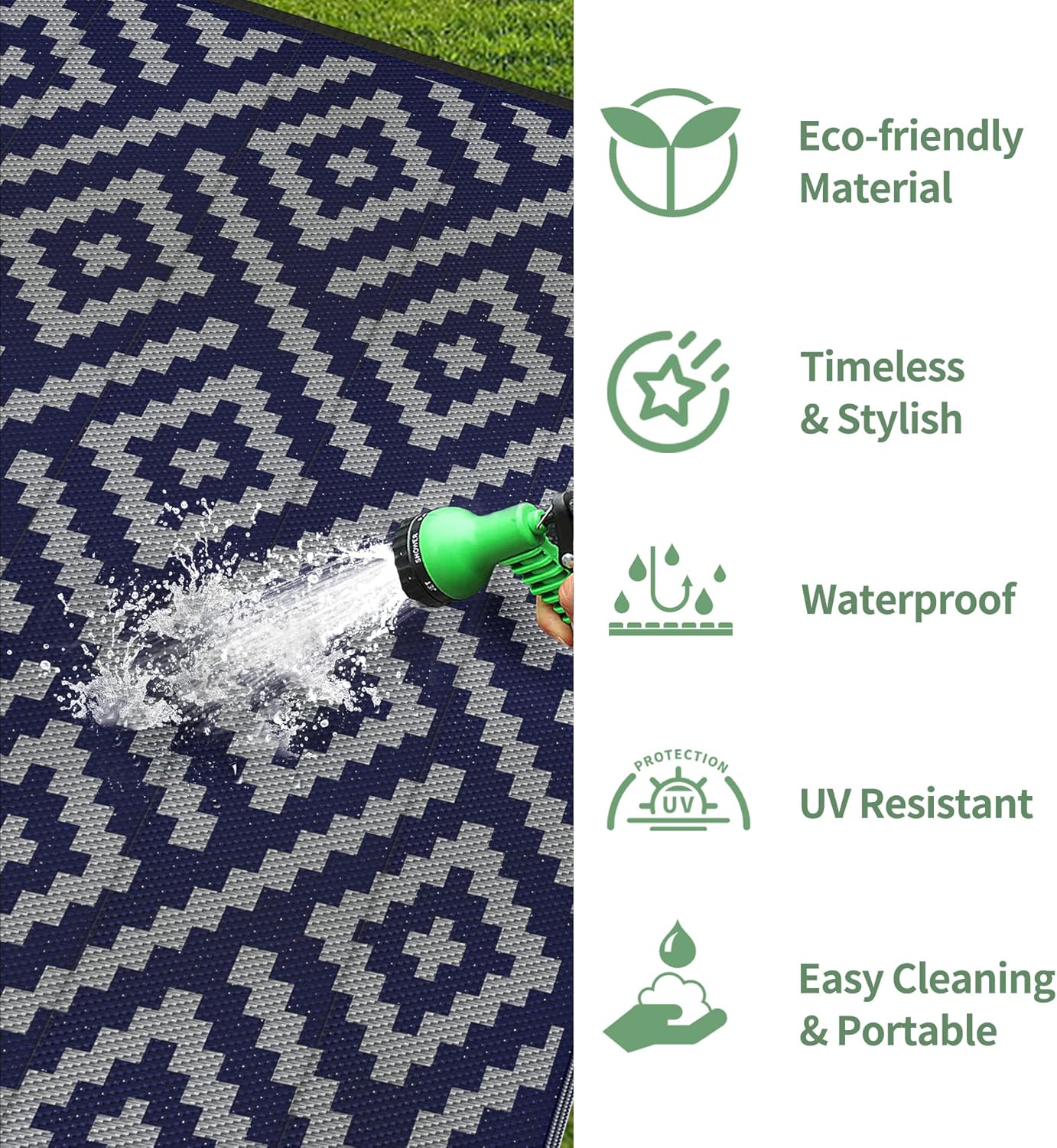 GENIMO Rhombic Printed Double Sided Waterproof Outdoor Rug Blue