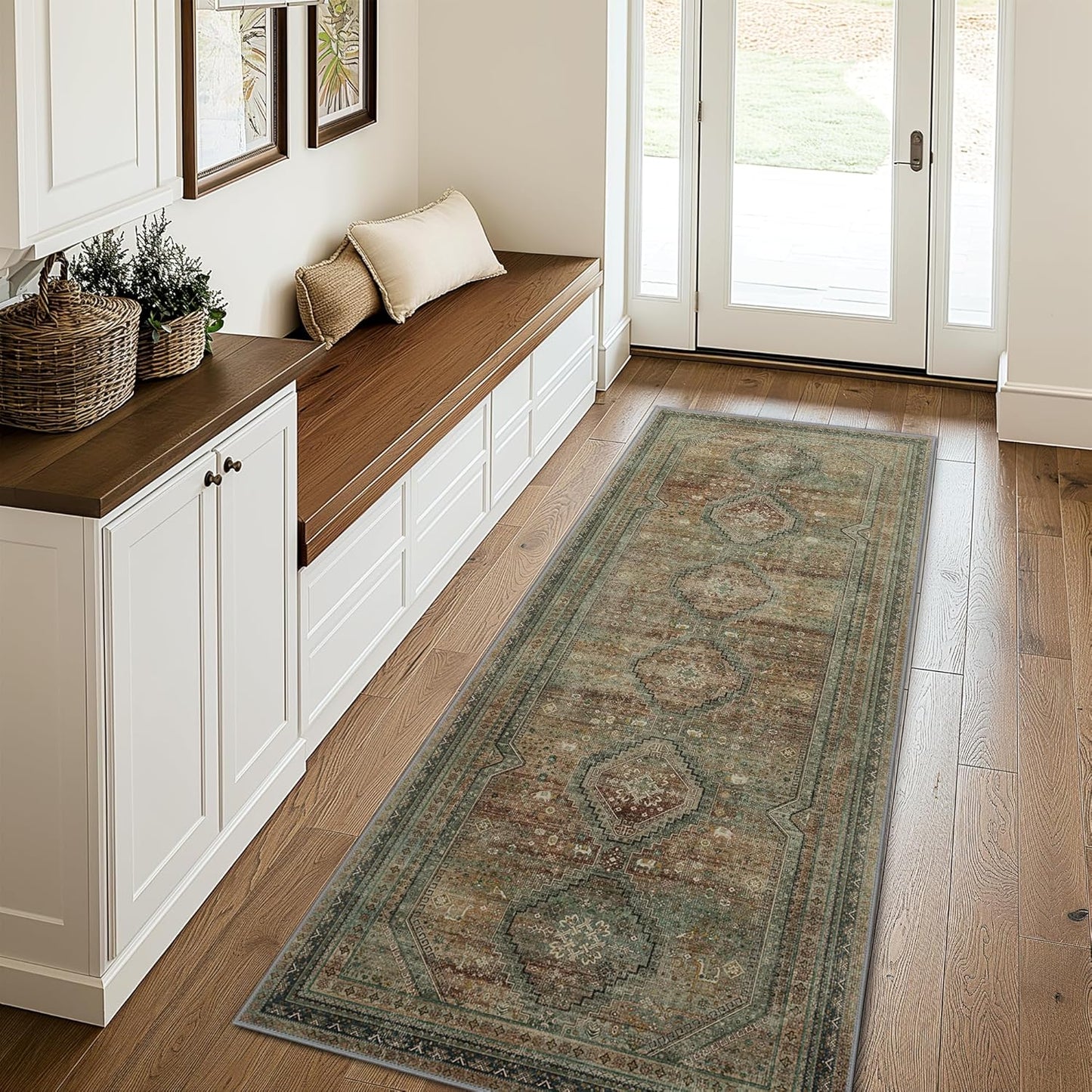 GENIMO Machine Washable Runner Rug Non Slip Carpet with Gripper Brown