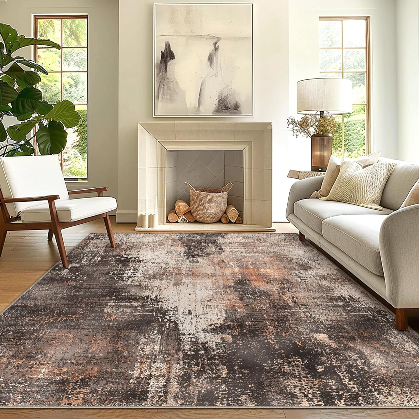 GENIMO Washable Area Rug Modern Brown Urban Mist