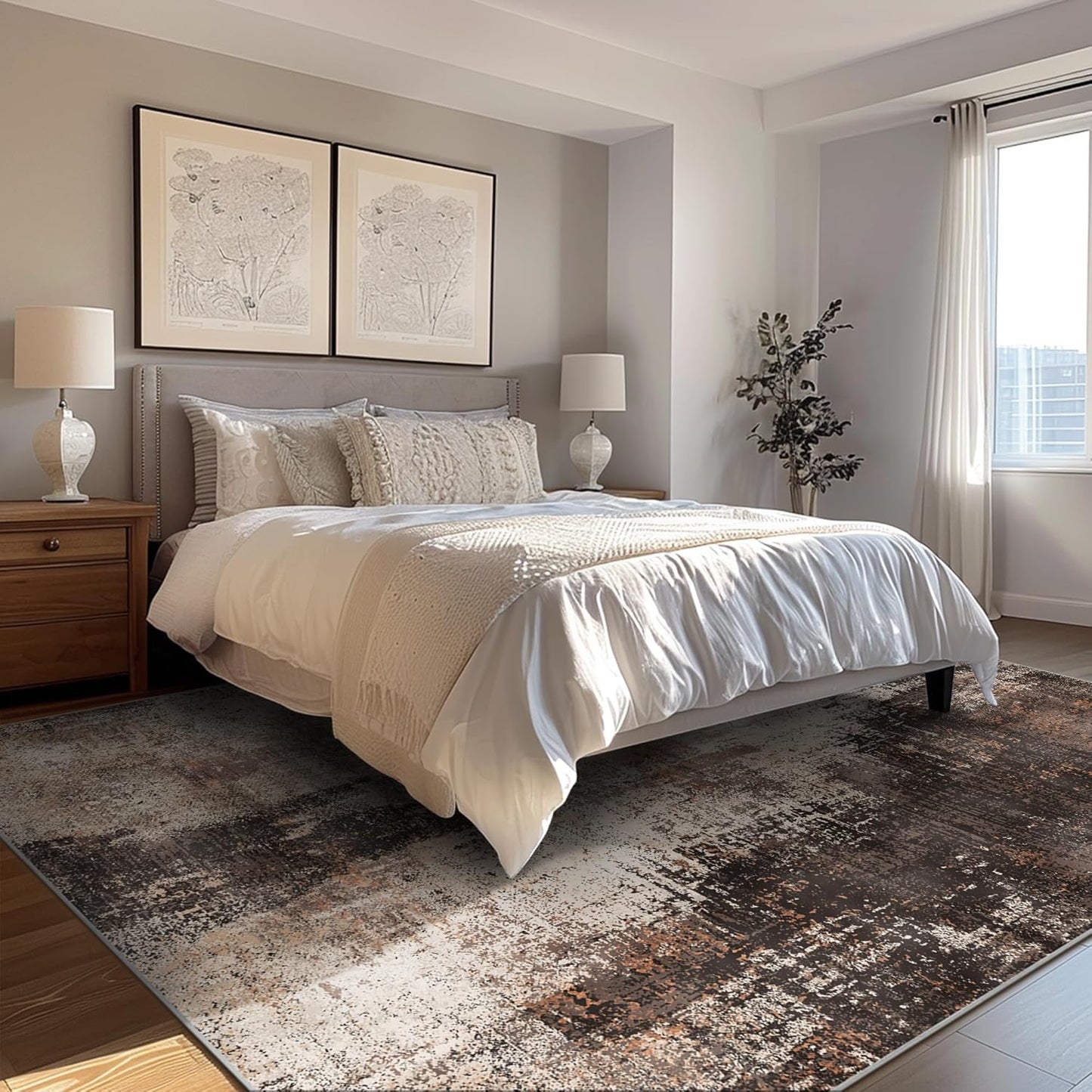 GENIMO Washable Area Rug Modern Brown Urban Mist