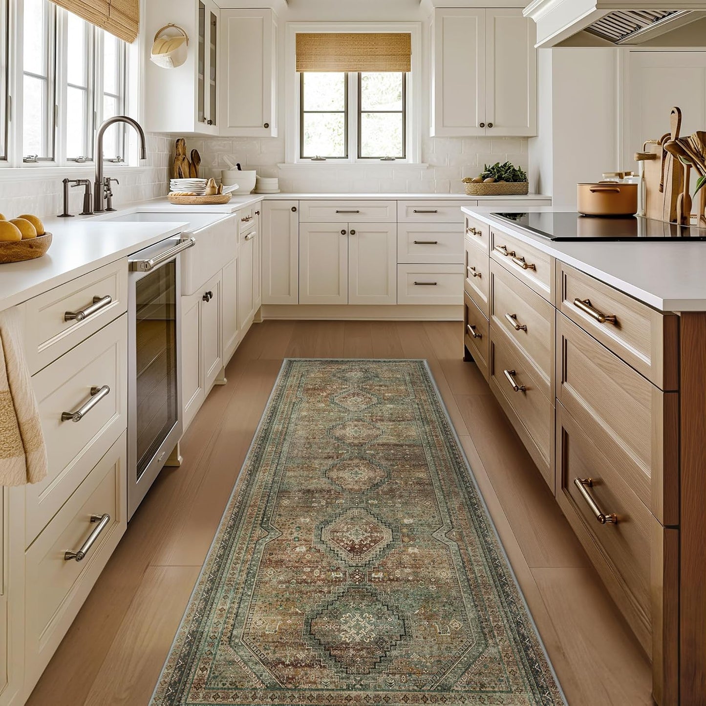 GENIMO Machine Washable Runner Rug Non Slip Carpet with Gripper Brown