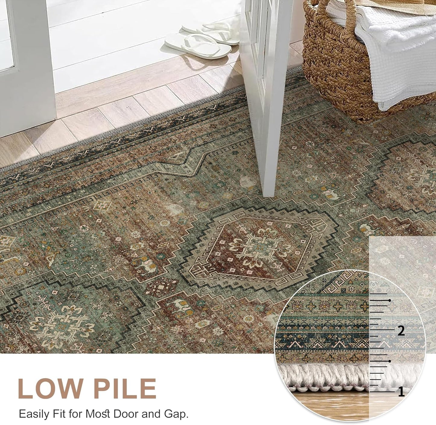 GENIMO Machine Washable Runner Rug Non Slip Carpet with Gripper Brown