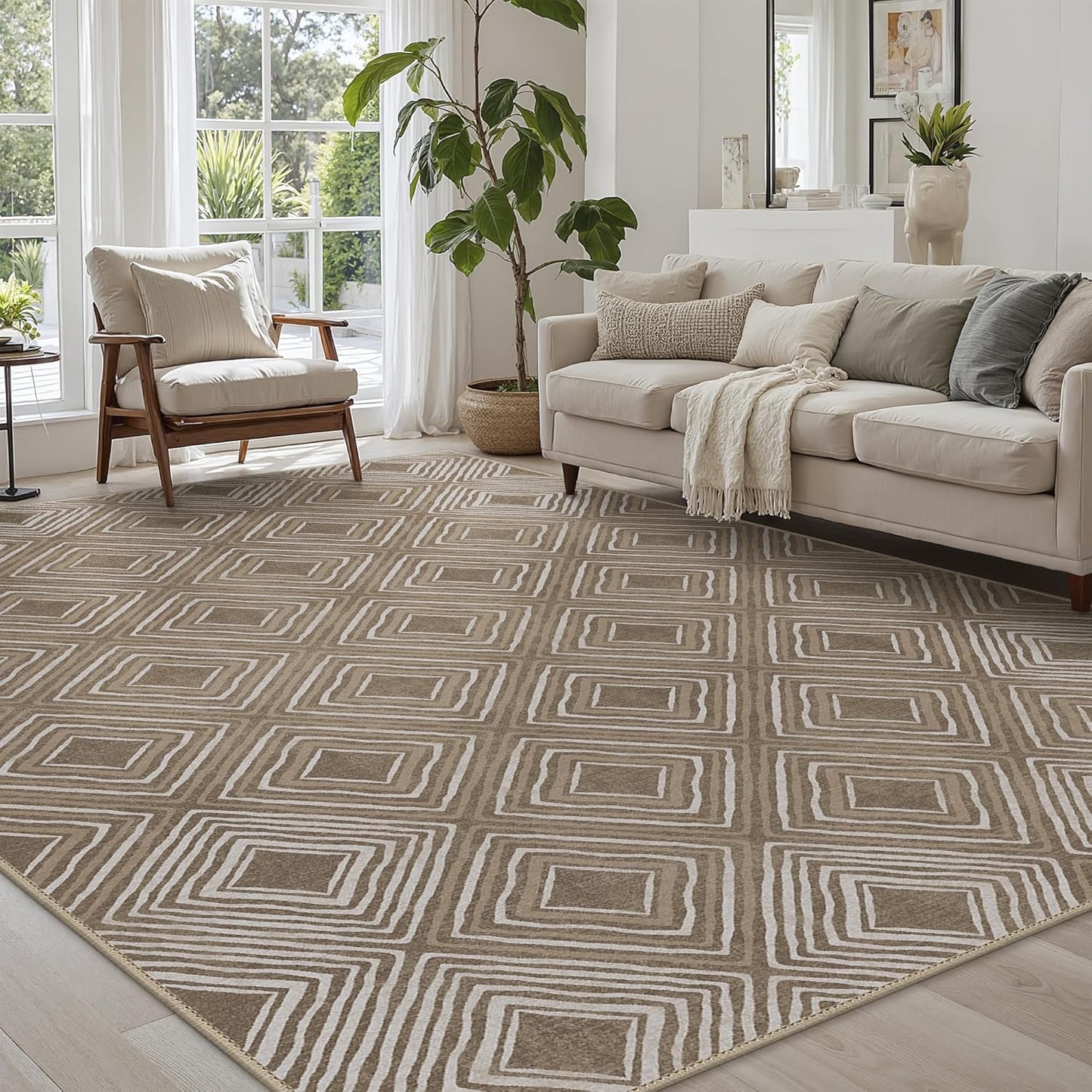 GENIMO Modern Geometric Checkered Machine Washable Non Slip Area Rug