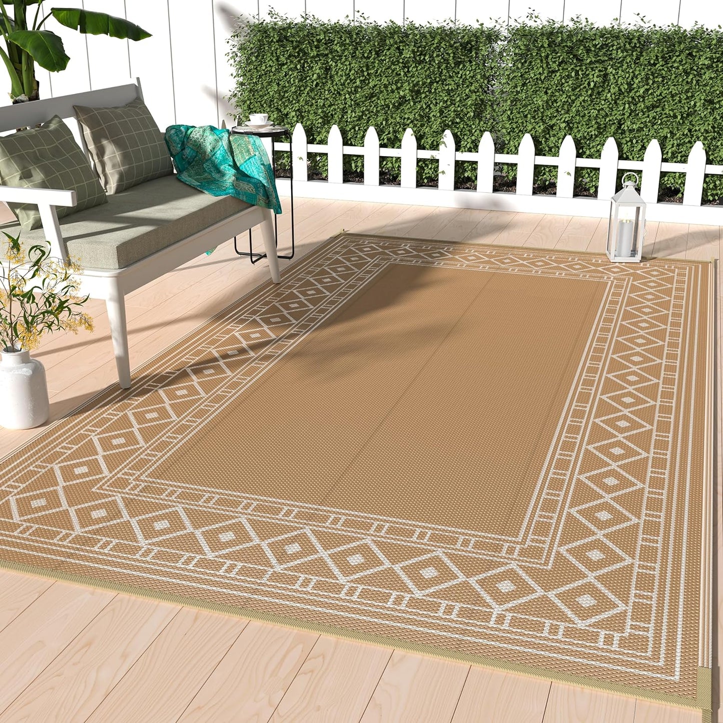 GENIMO Bohemian Style Waterproof Outdoor Rug Beige