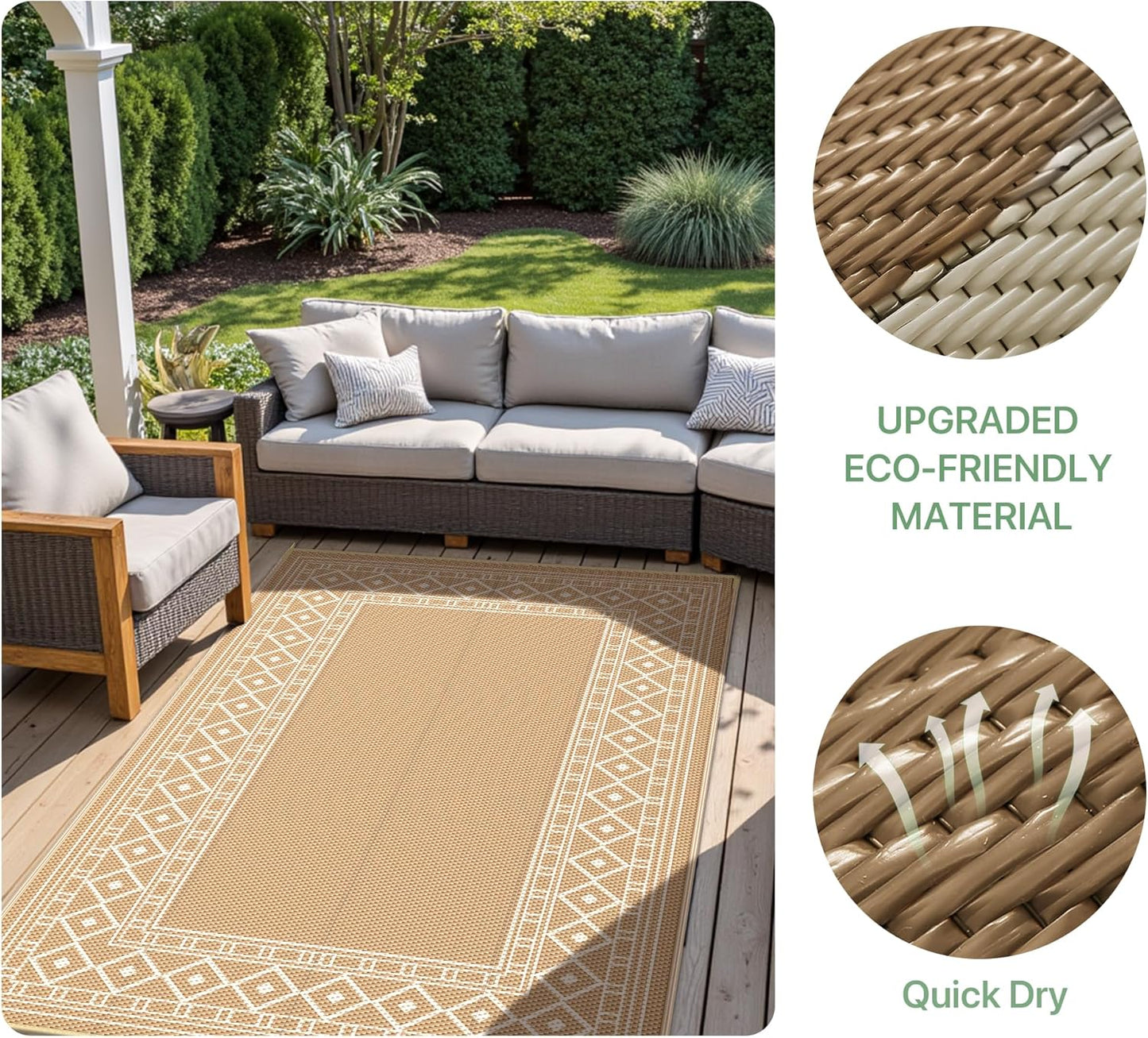 GENIMO Bohemian Style Waterproof Outdoor Rug Beige