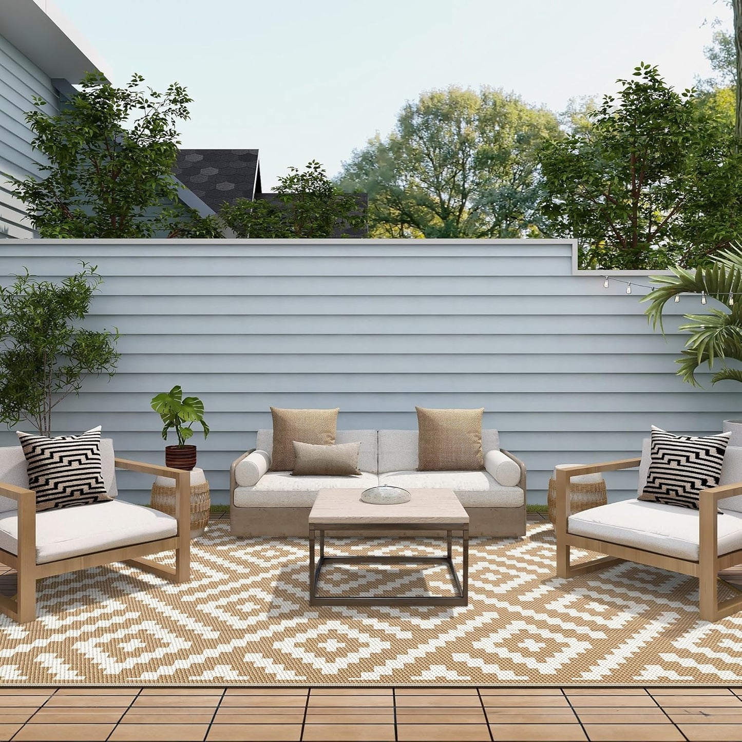 GENIMO Rhombic Printed Double Sided Waterproof Outdoor Rug Brown