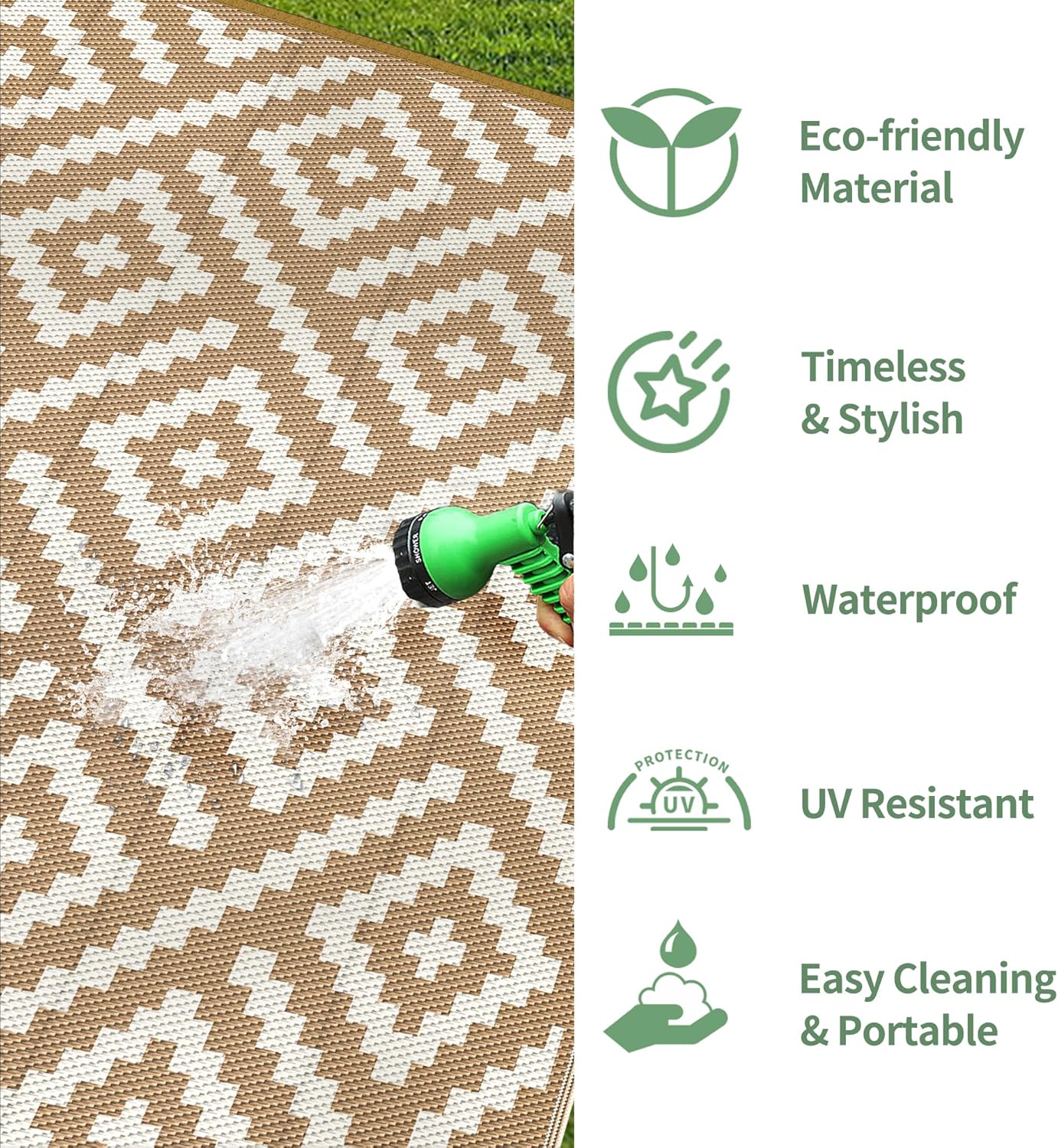 GENIMO Rhombic Printed Double Sided Waterproof Outdoor Rug Brown