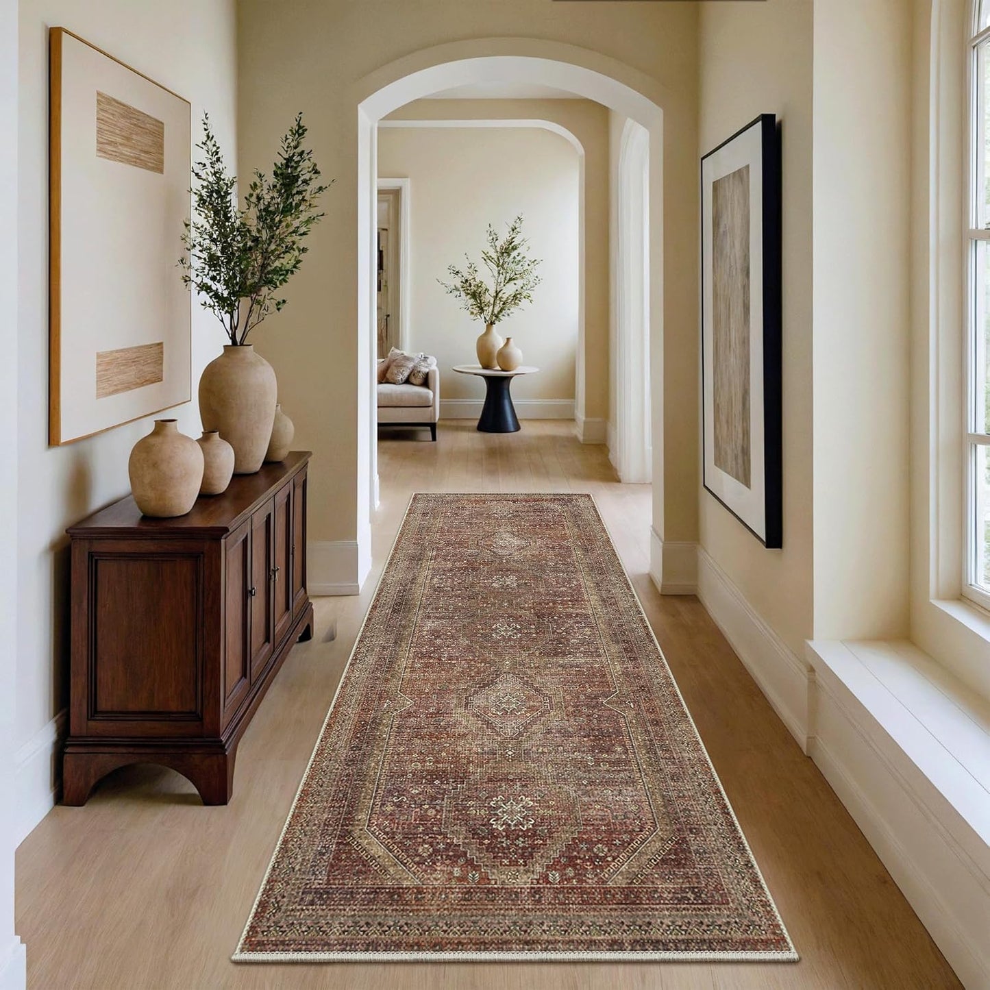 GENIMO Machine Washable Runner Rug Non Slip Carpet with Gripper Brown