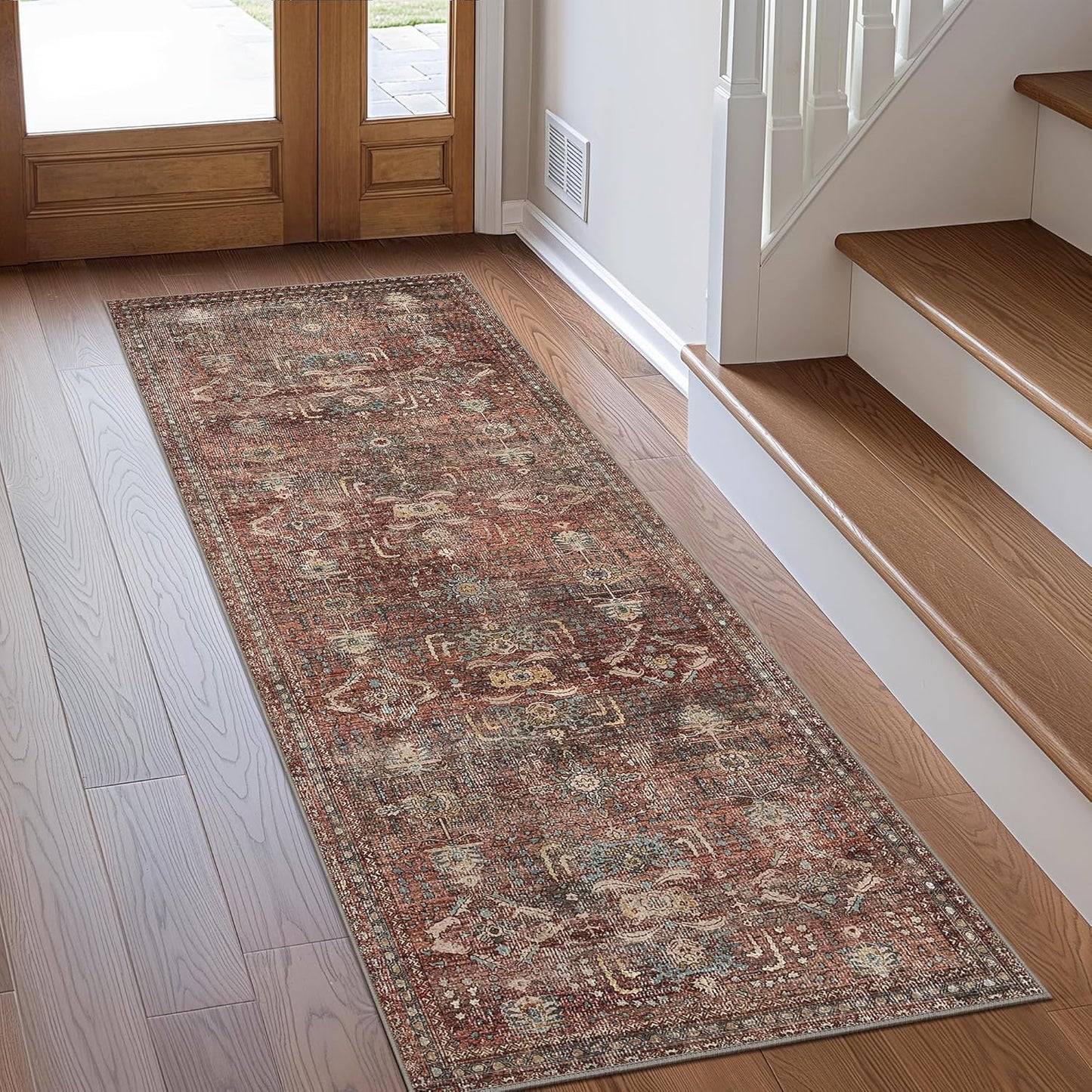 GENIMO Vintage Bohemian Print Non-Slip Runner Rug Red