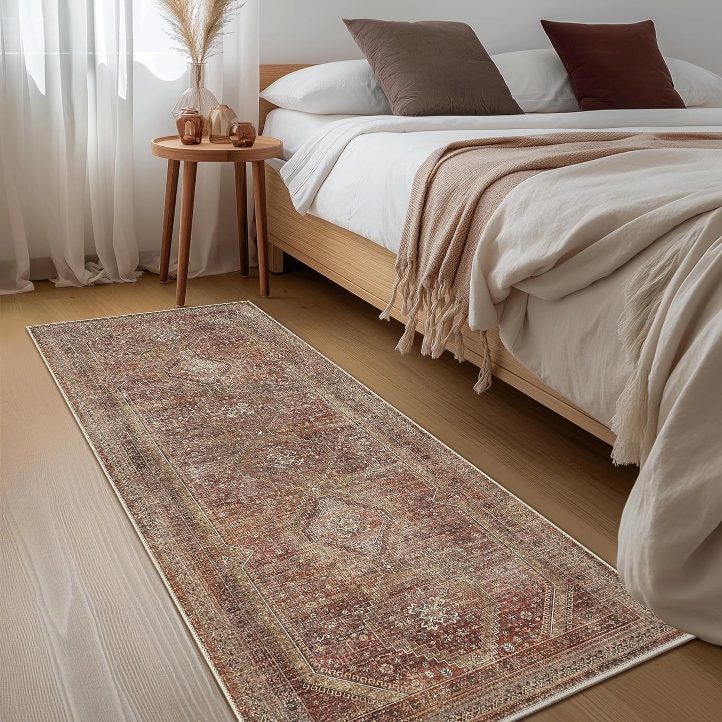 GENIMO Machine Washable Runner Rug Non Slip Carpet with Gripper Brown
