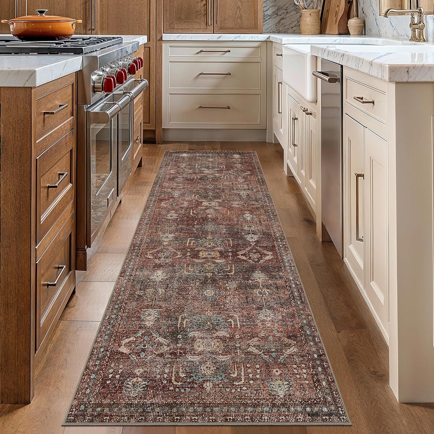 GENIMO Vintage Bohemian Print Non-Slip Runner Rug Red