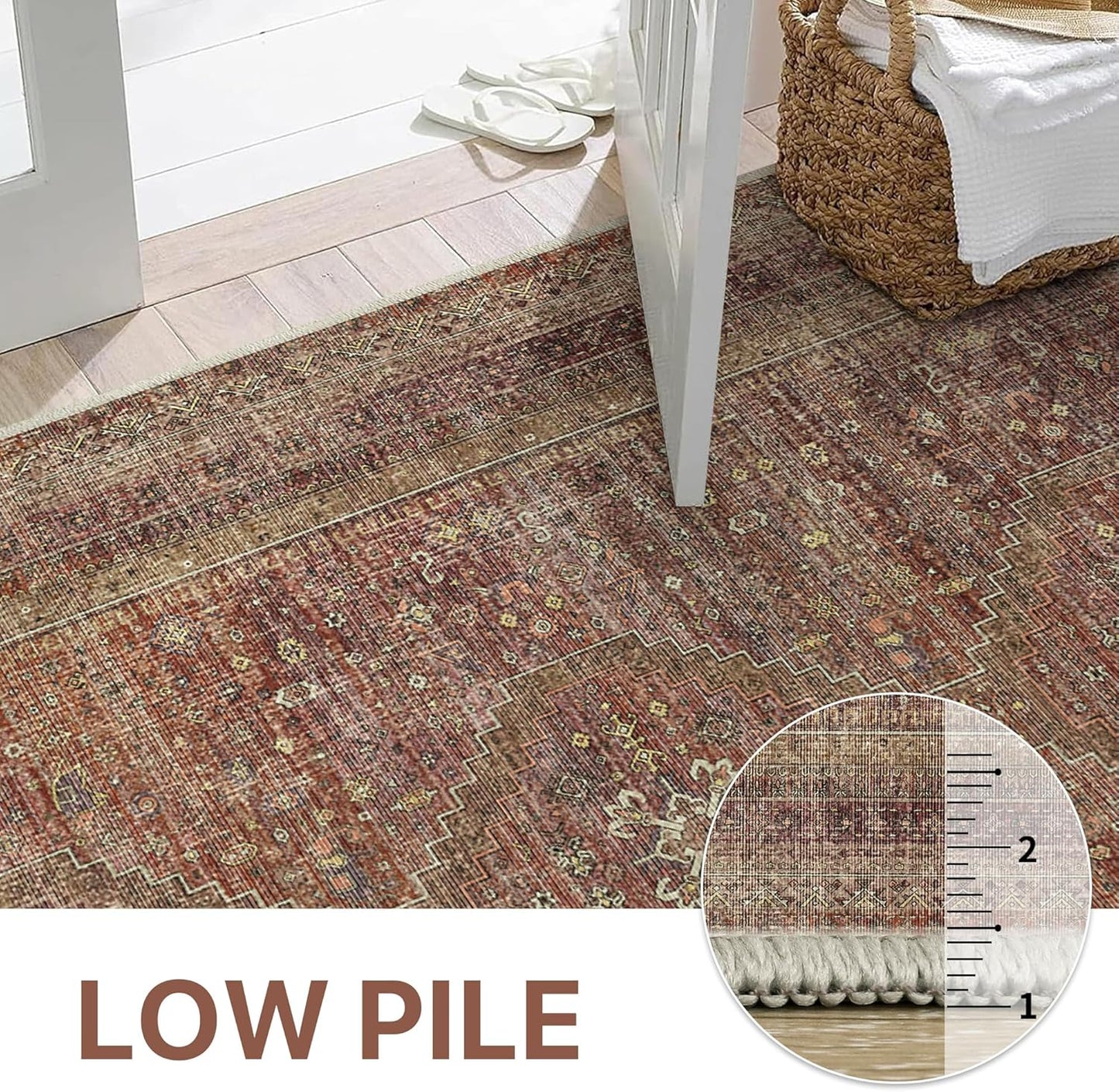GENIMO Machine Washable Runner Rug Non Slip Carpet with Gripper Brown