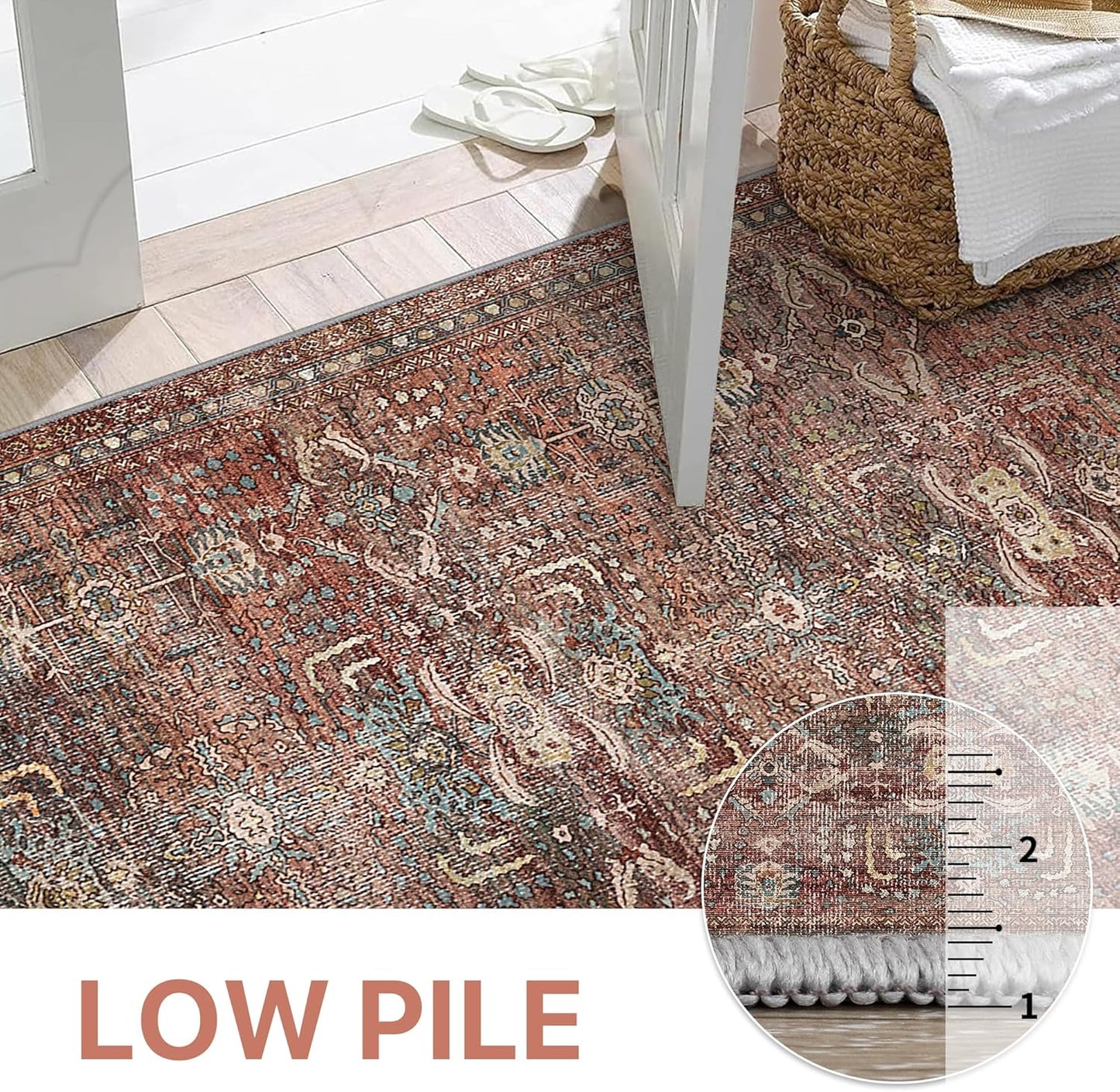GENIMO Vintage Bohemian Print Non-Slip Runner Rug Red