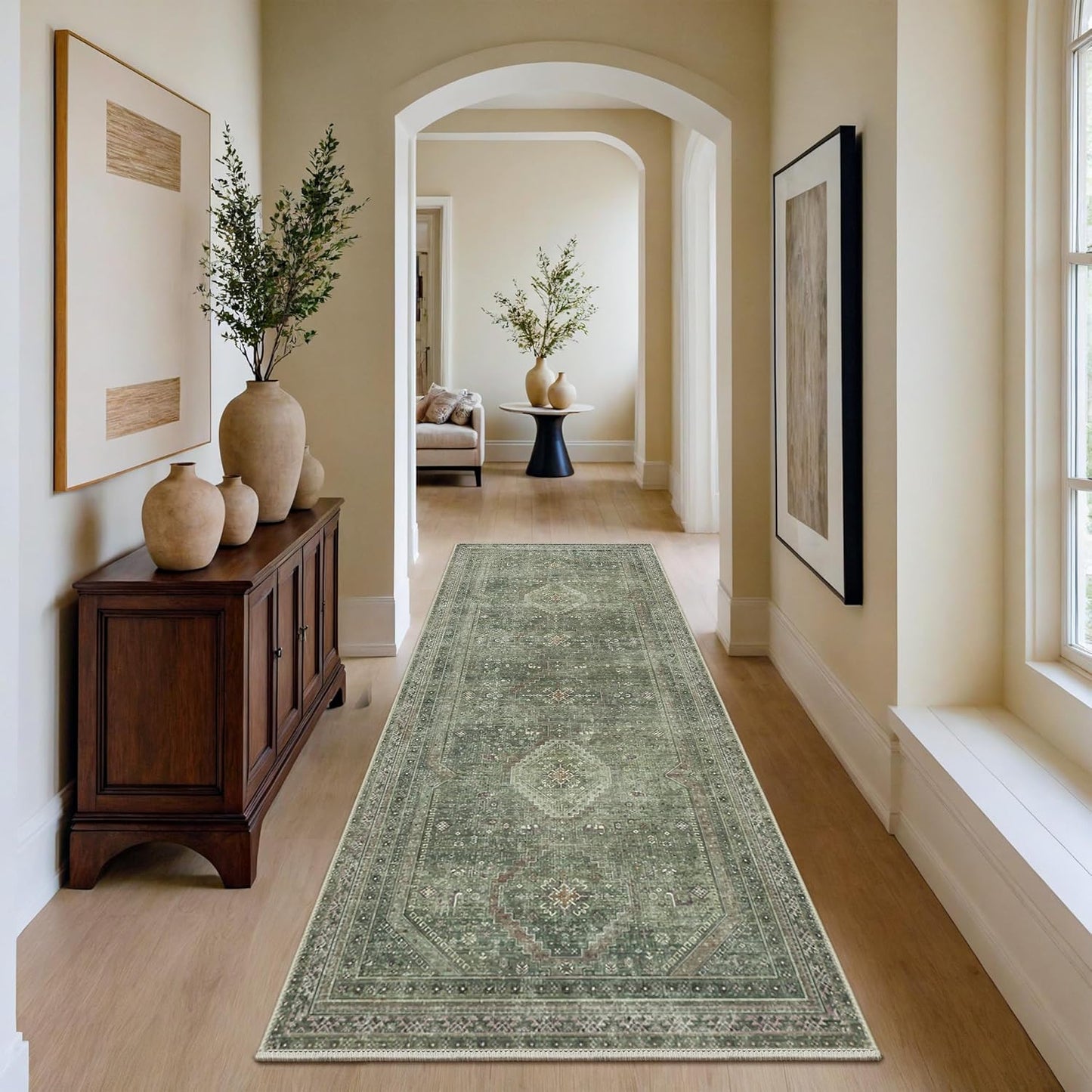 GENIMO Machine Washable Runner Rug Non Slip Carpet with Gripper Green/Blue