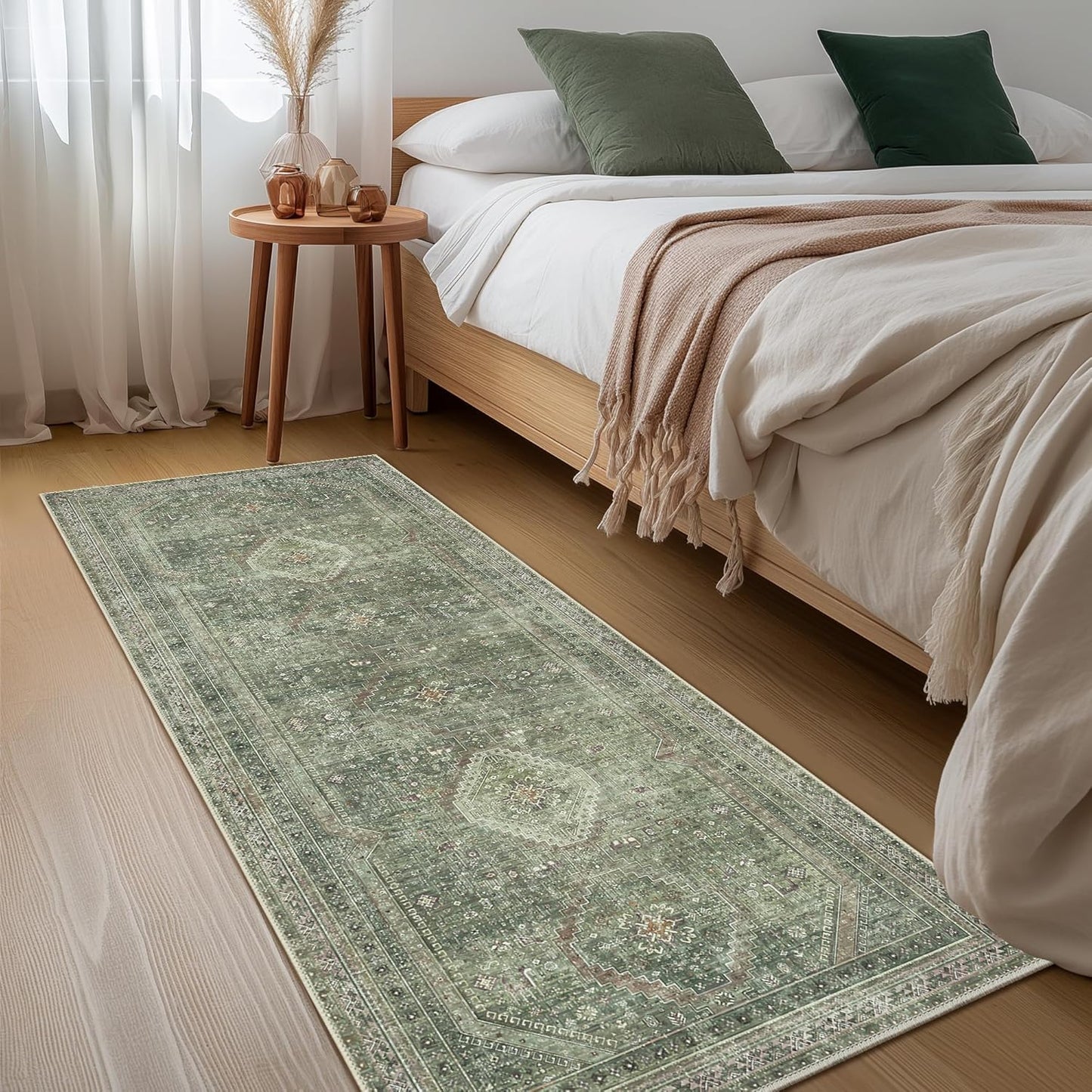GENIMO Machine Washable Runner Rug Non Slip Carpet with Gripper Green/Blue