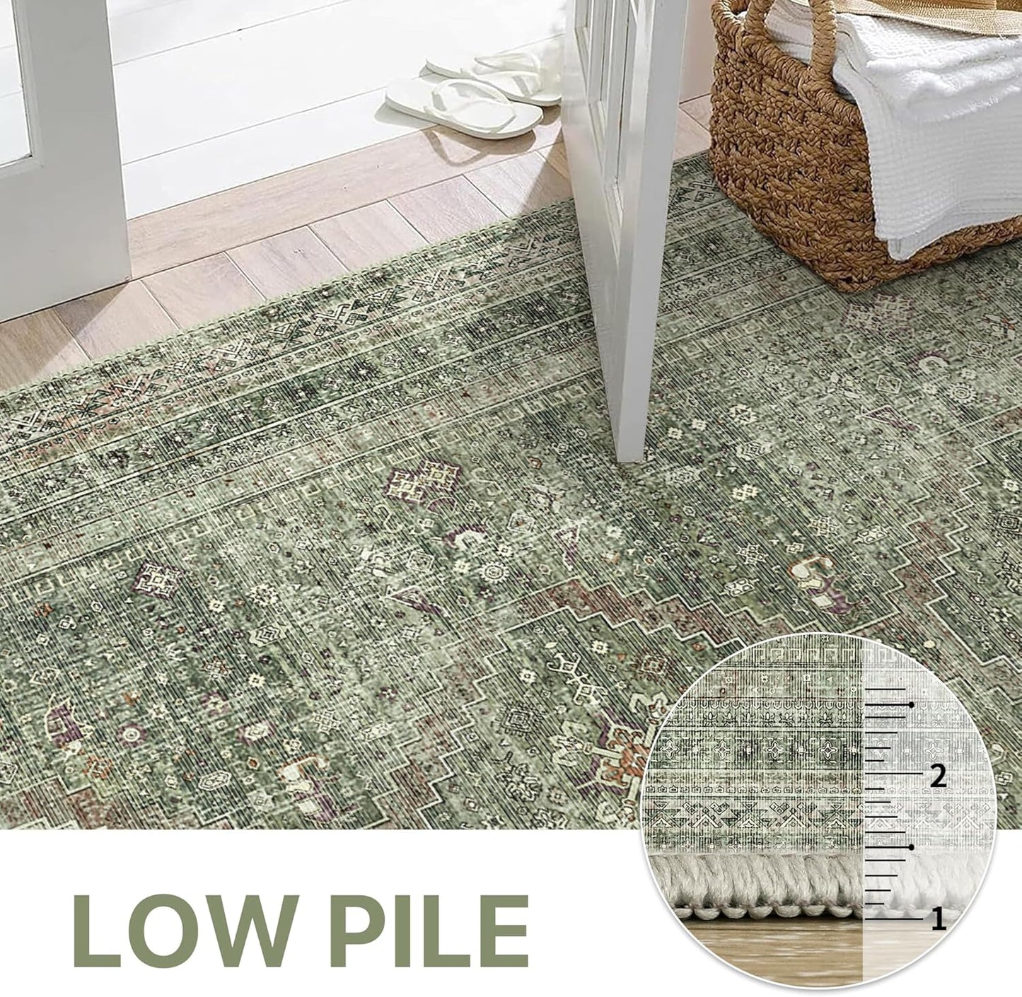 GENIMO Machine Washable Runner Rug Non Slip Carpet with Gripper Green/Blue