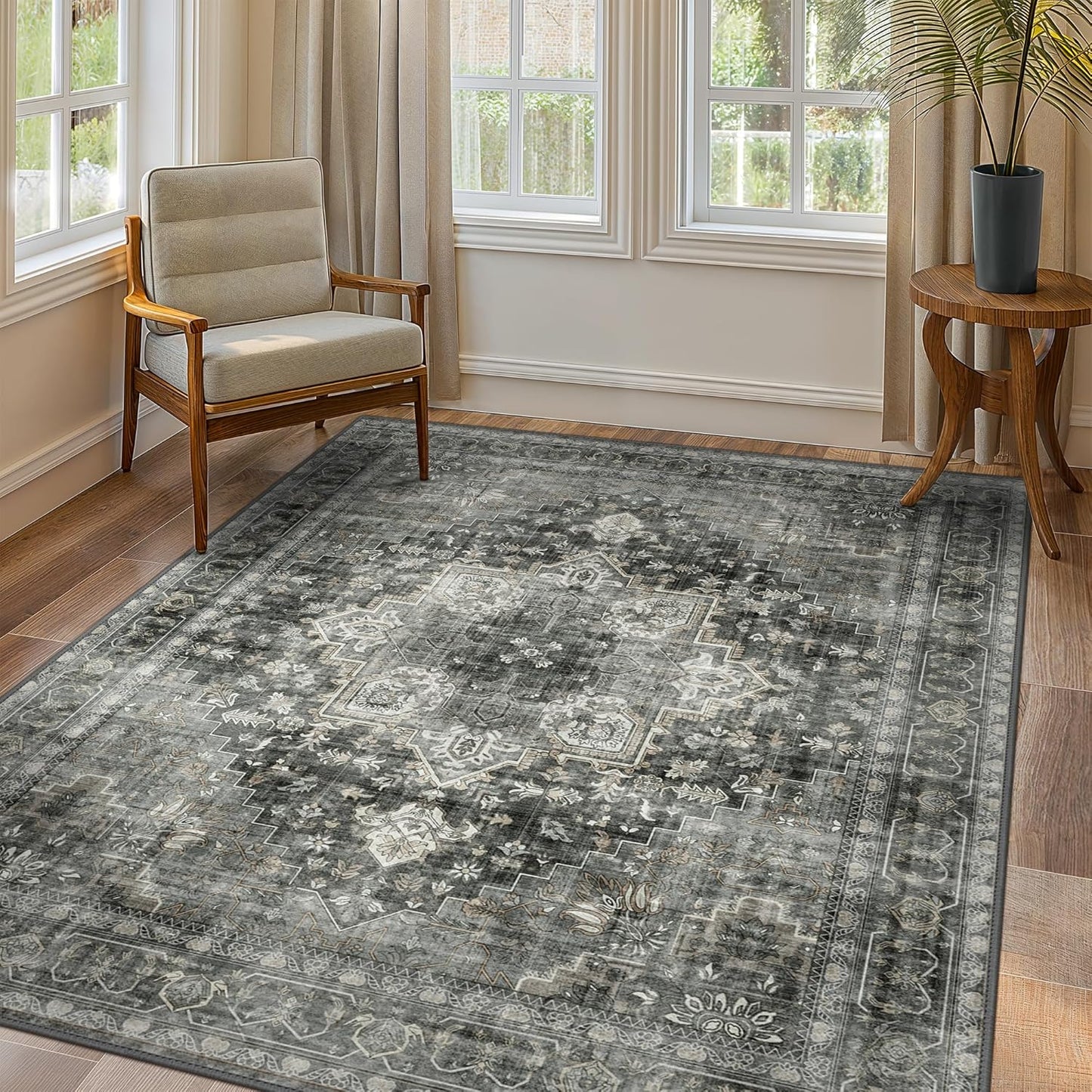 GENIMO Vintage Aged Floral Print Low Pile Area Rug
