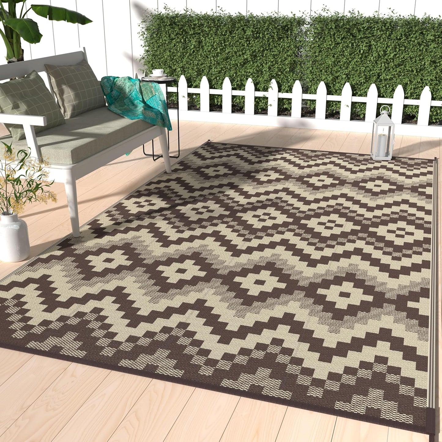 GENIMO Diamond Geometric Print Double Sided Waterproof Outdoor Rug