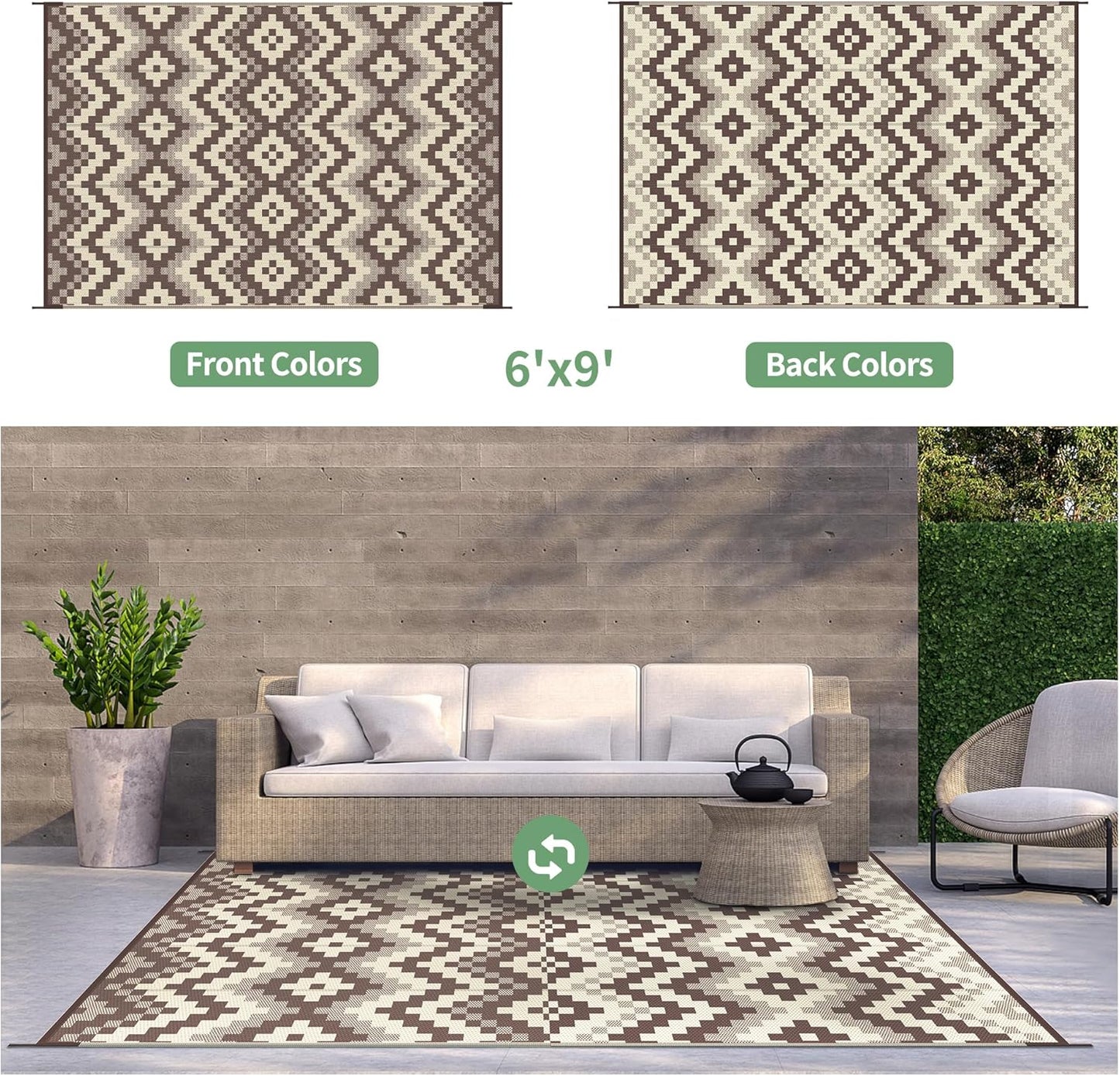 GENIMO Diamond Geometric Print Double Sided Waterproof Outdoor Rug