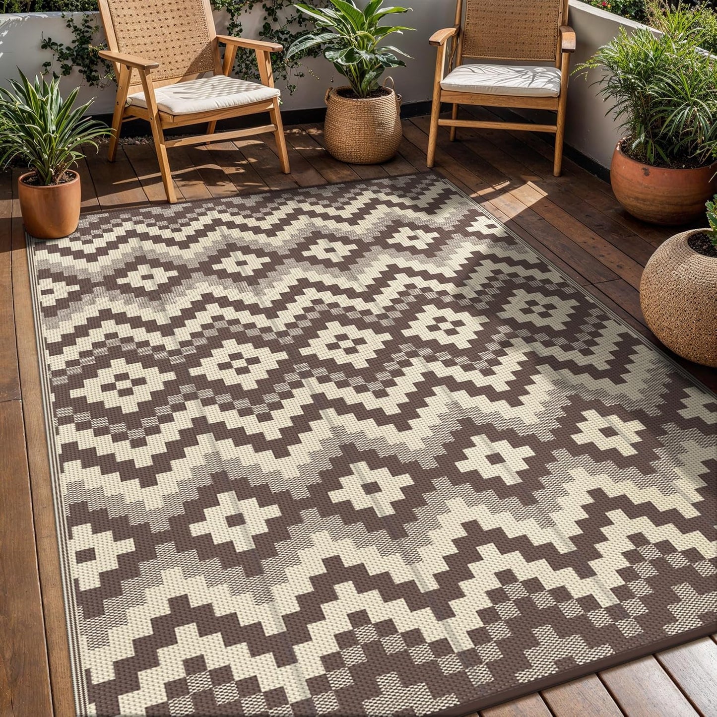 GENIMO Diamond Geometric Print Double Sided Waterproof Outdoor Rug