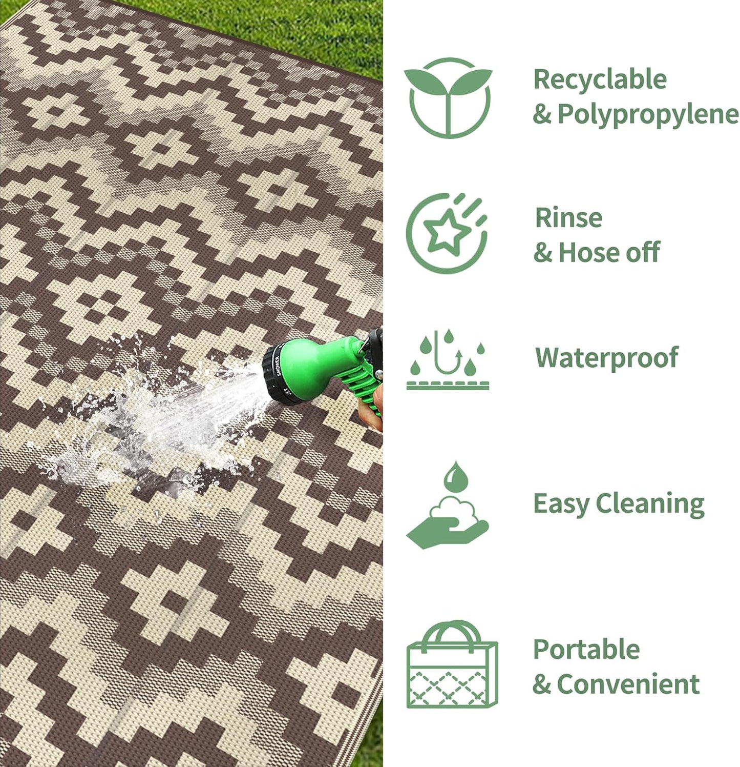 GENIMO Diamond Geometric Print Double Sided Waterproof Outdoor Rug