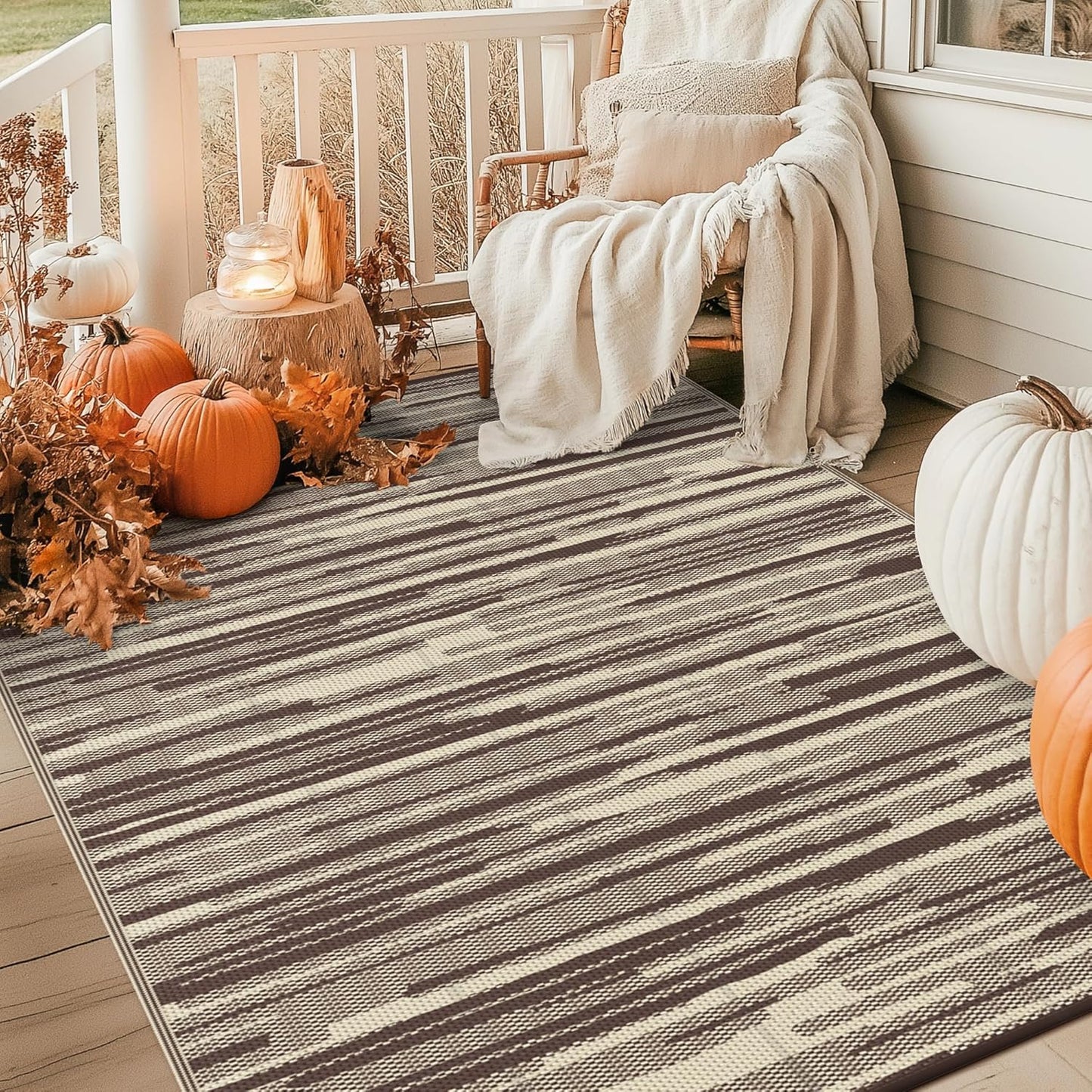 GENIMO Irregular Short Stripe Printed Waterproof Outdoor Rug
