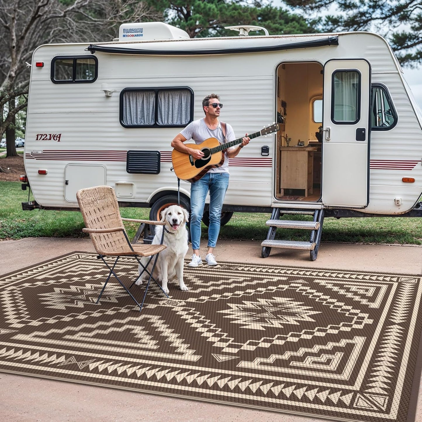 GENIMO Wave Diamond Geometric Waterproof Outdoor Rug