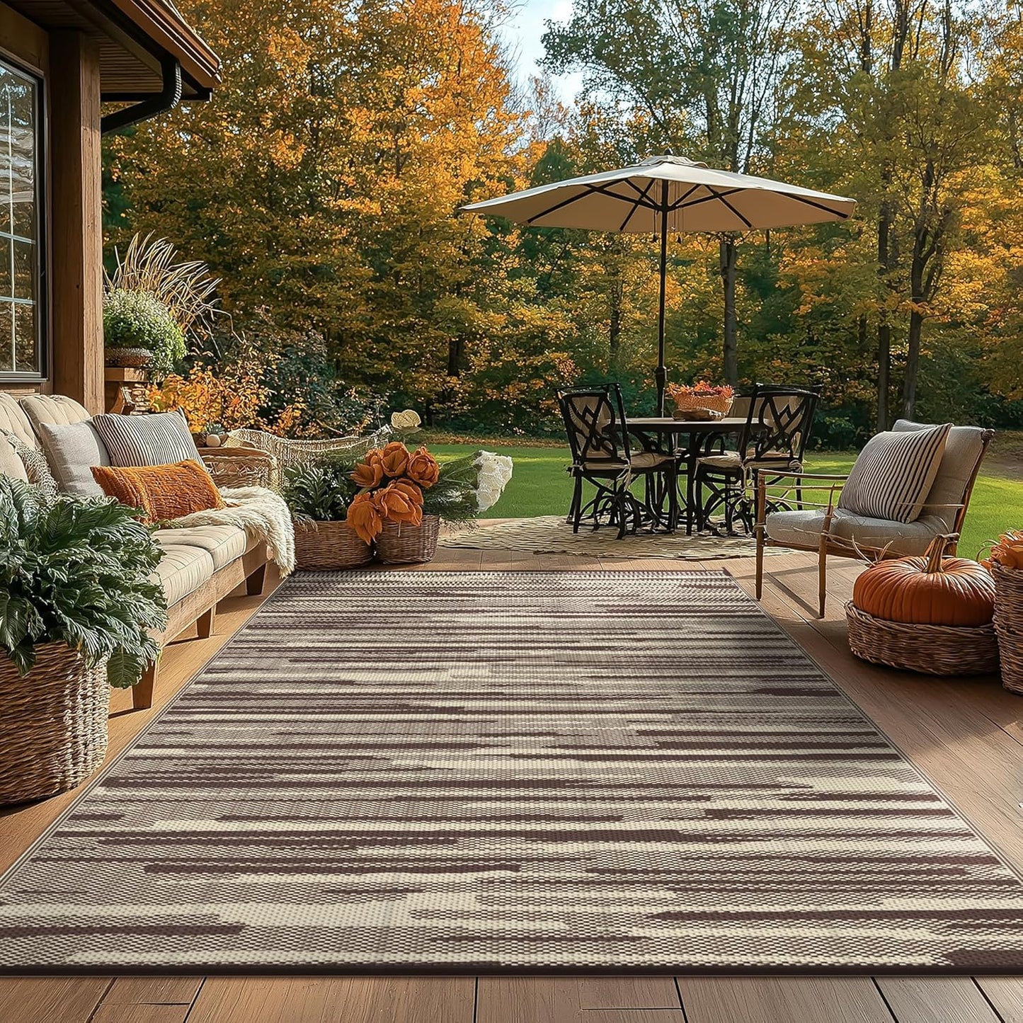 GENIMO Irregular Short Stripe Printed Waterproof Outdoor Rug