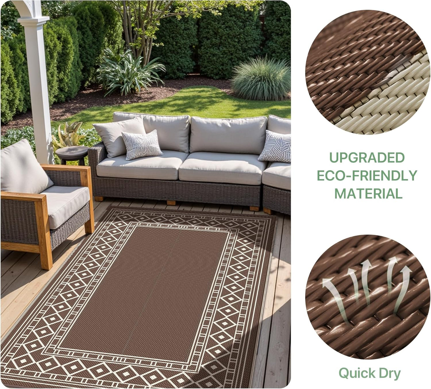 GENIMO Bohemian Style Waterproof Outdoor Rug Beige