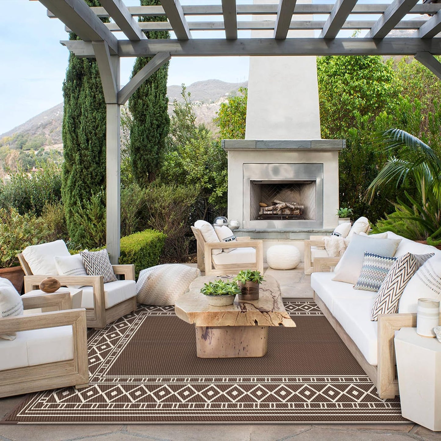 GENIMO Bohemian Style Waterproof Outdoor Rug Beige