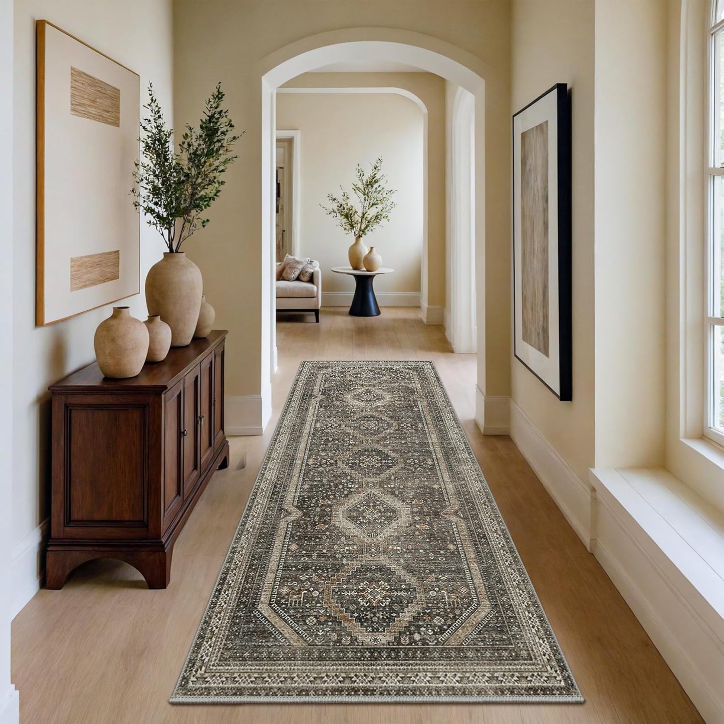 GENIMO Machine Washable Runner Rug Non Slip Carpet with Gripper Brown