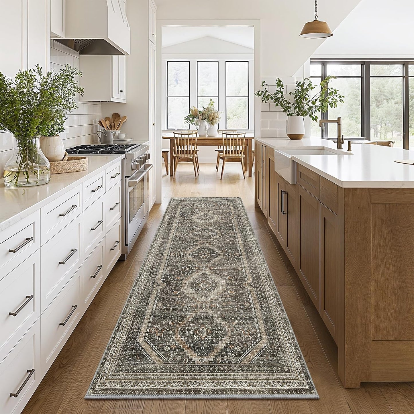 GENIMO Machine Washable Runner Rug Non Slip Carpet with Gripper Brown