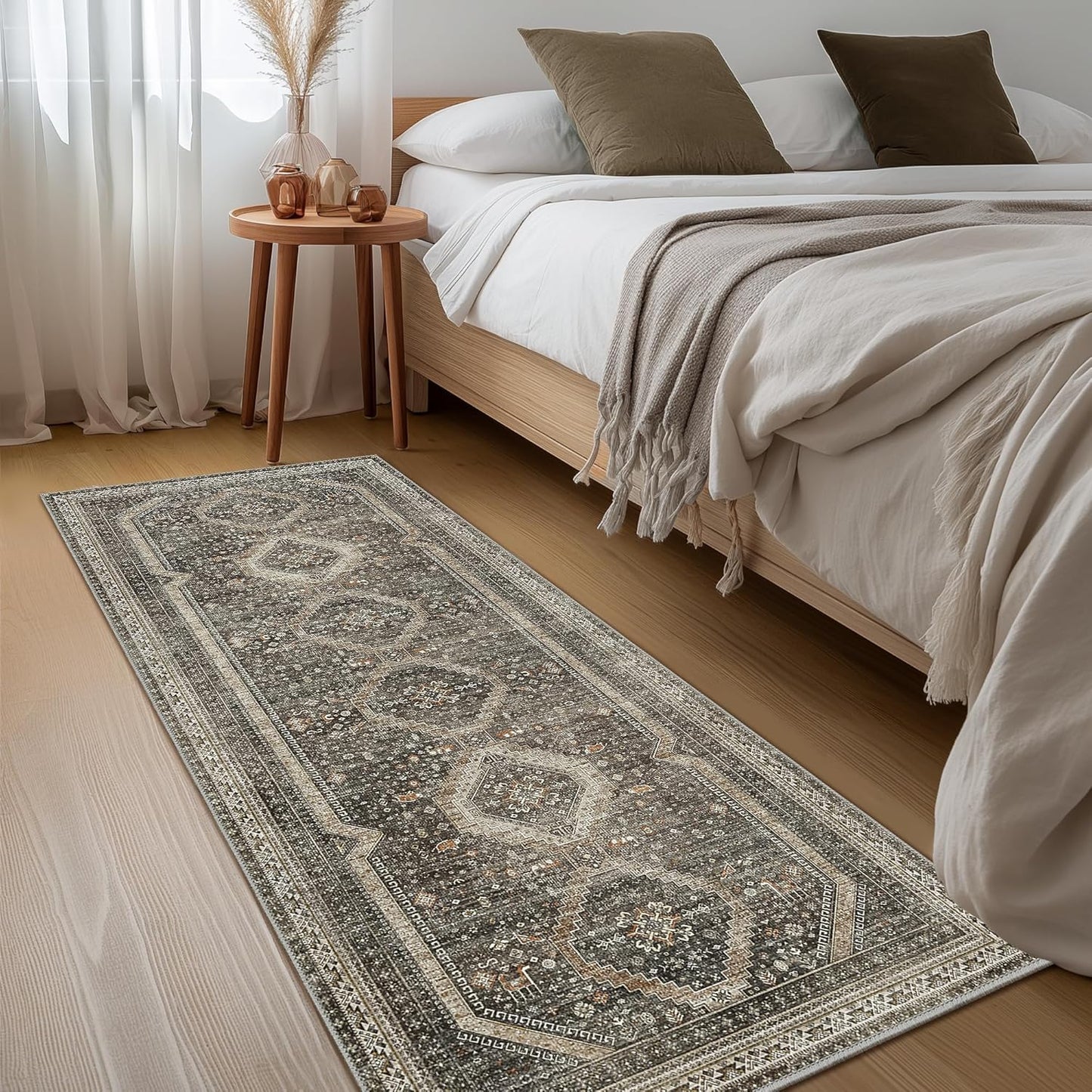 GENIMO Machine Washable Runner Rug Non Slip Carpet with Gripper Brown