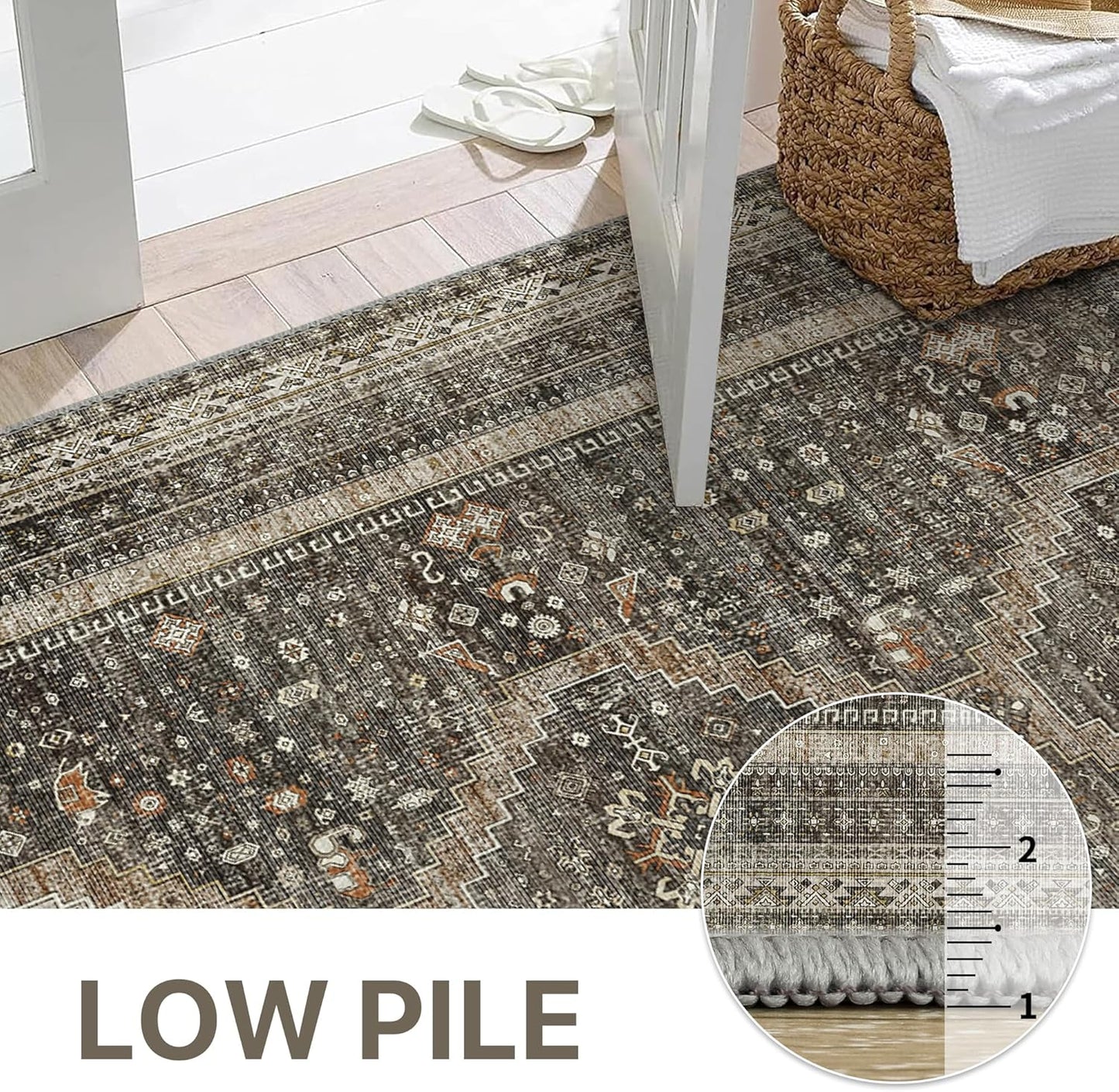 GENIMO Machine Washable Runner Rug Non Slip Carpet with Gripper Brown