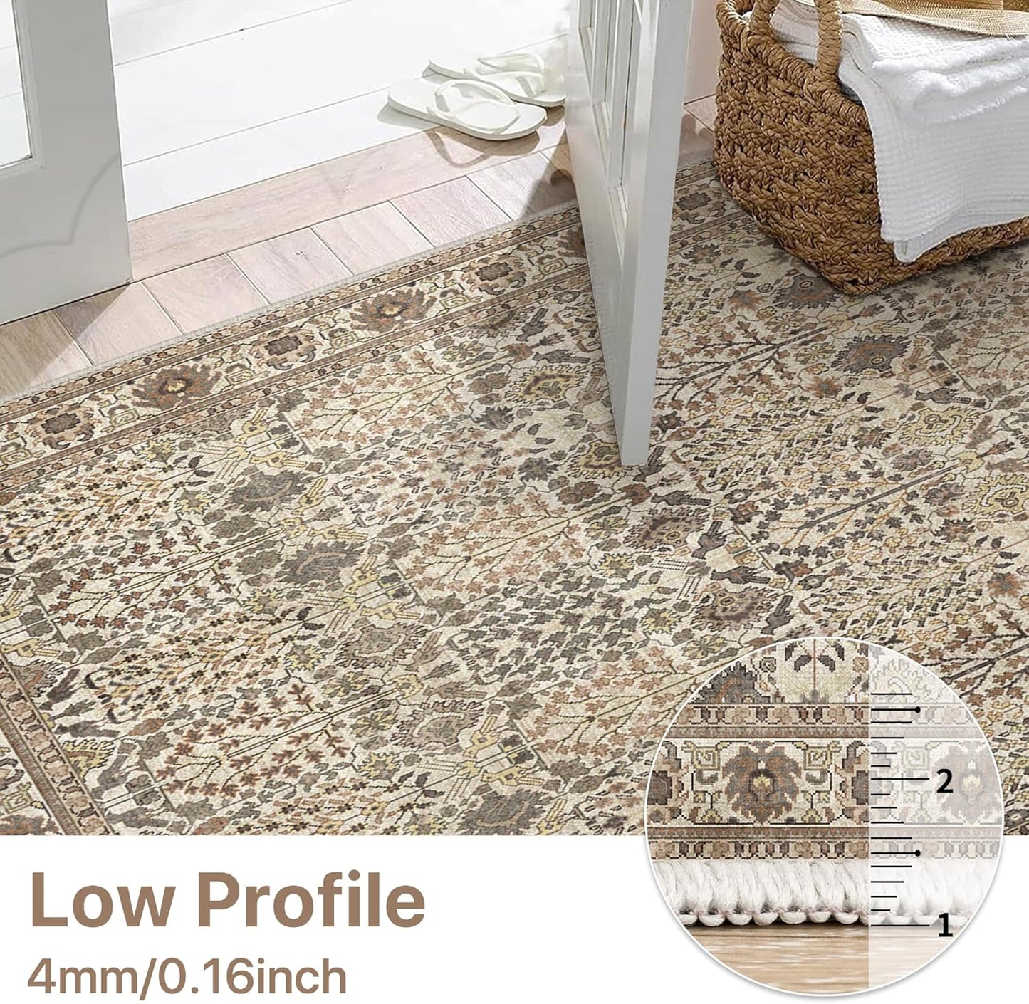 GENIMO Vintage Floral Rug Non-Shedding Distressed Area Rug