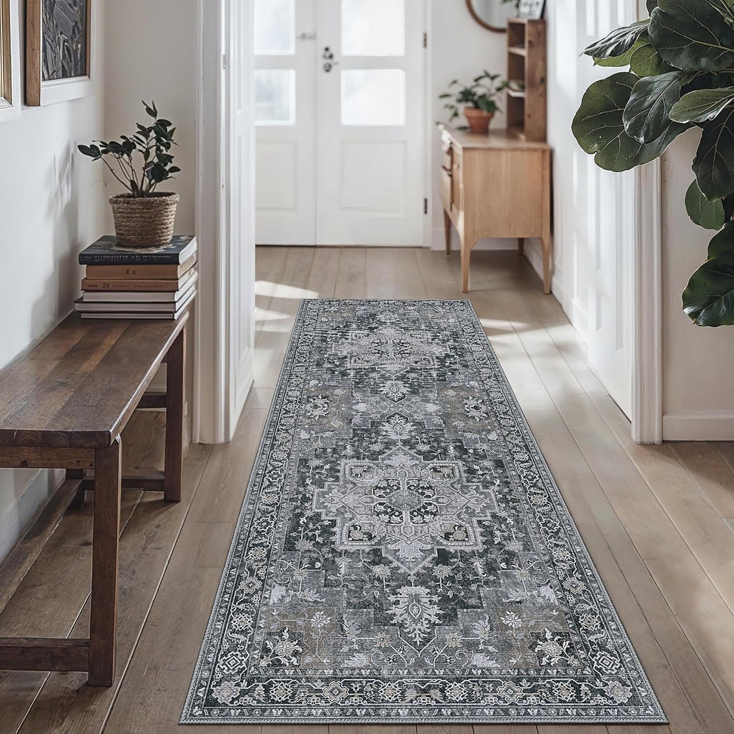 GENIMO Vintage Print Machine Washable Runner Rug