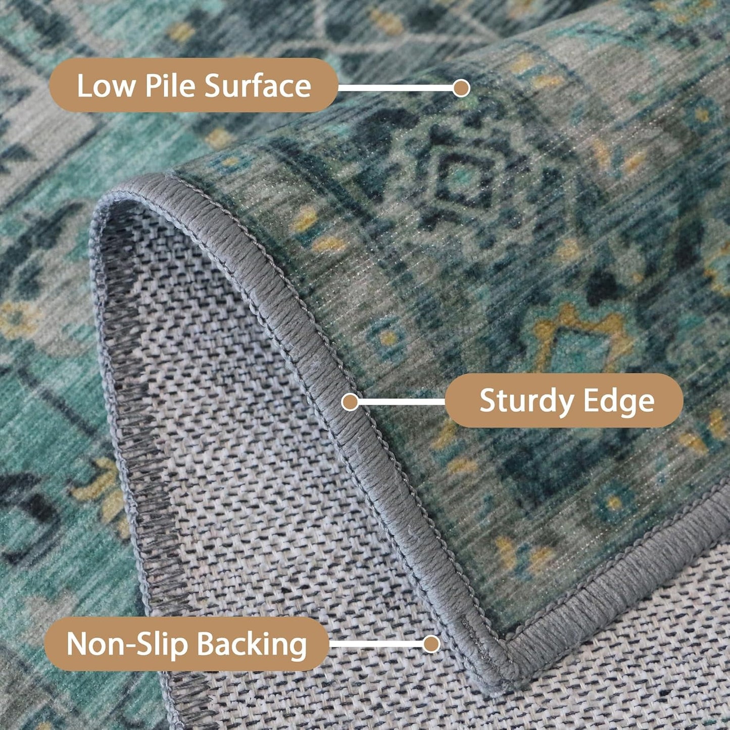 GENIMO Vintage Print Machine Washable Runner Rug