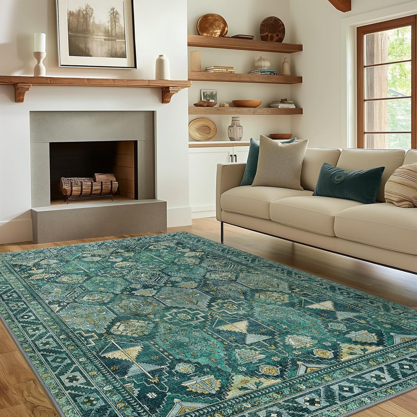 GENIMO Vintage Classic Print Cool Color Washable Area Rug
