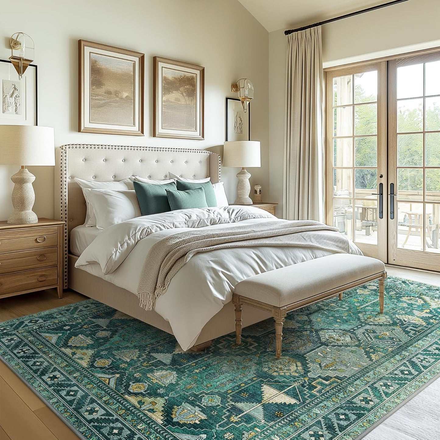 GENIMO Vintage Classic Print Cool Color Washable Area Rug