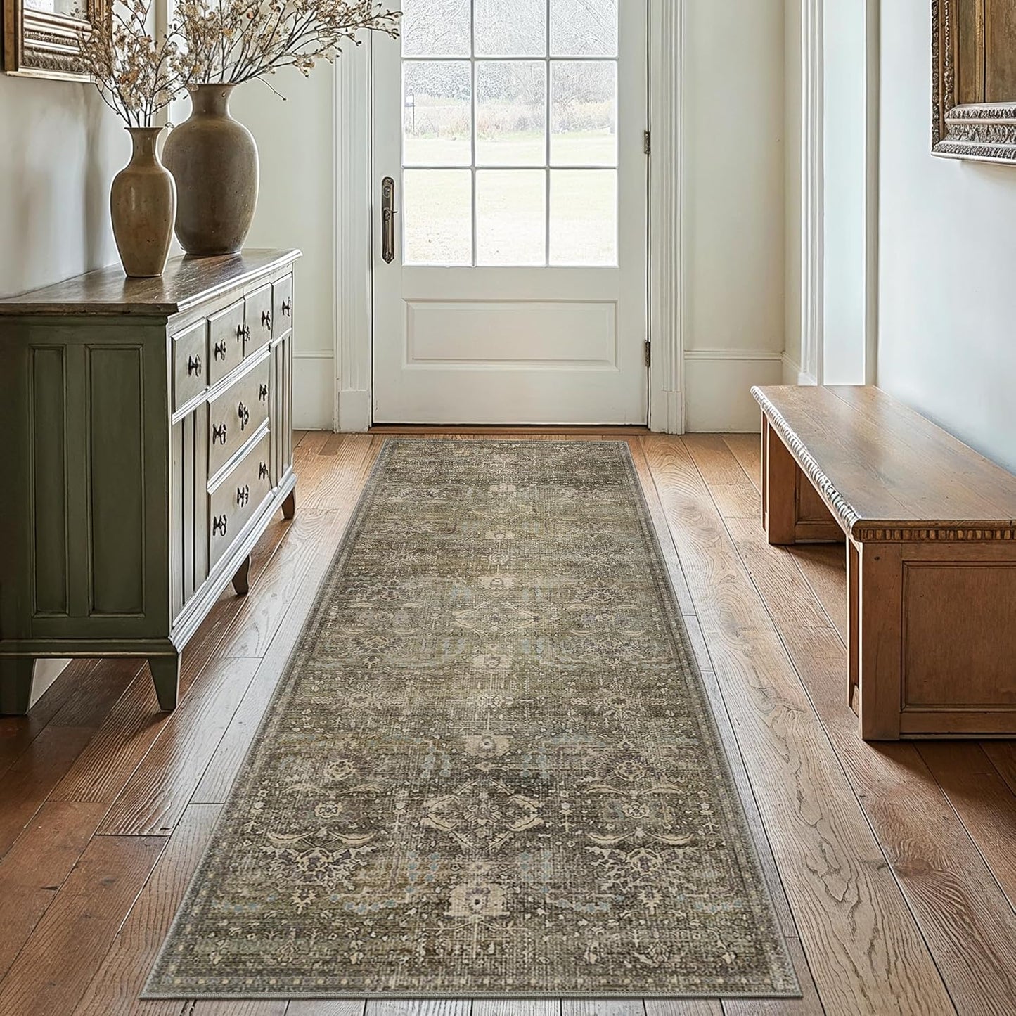 GENIMO Vintage Bohemian Print Non-Slip Runner Rug Brown