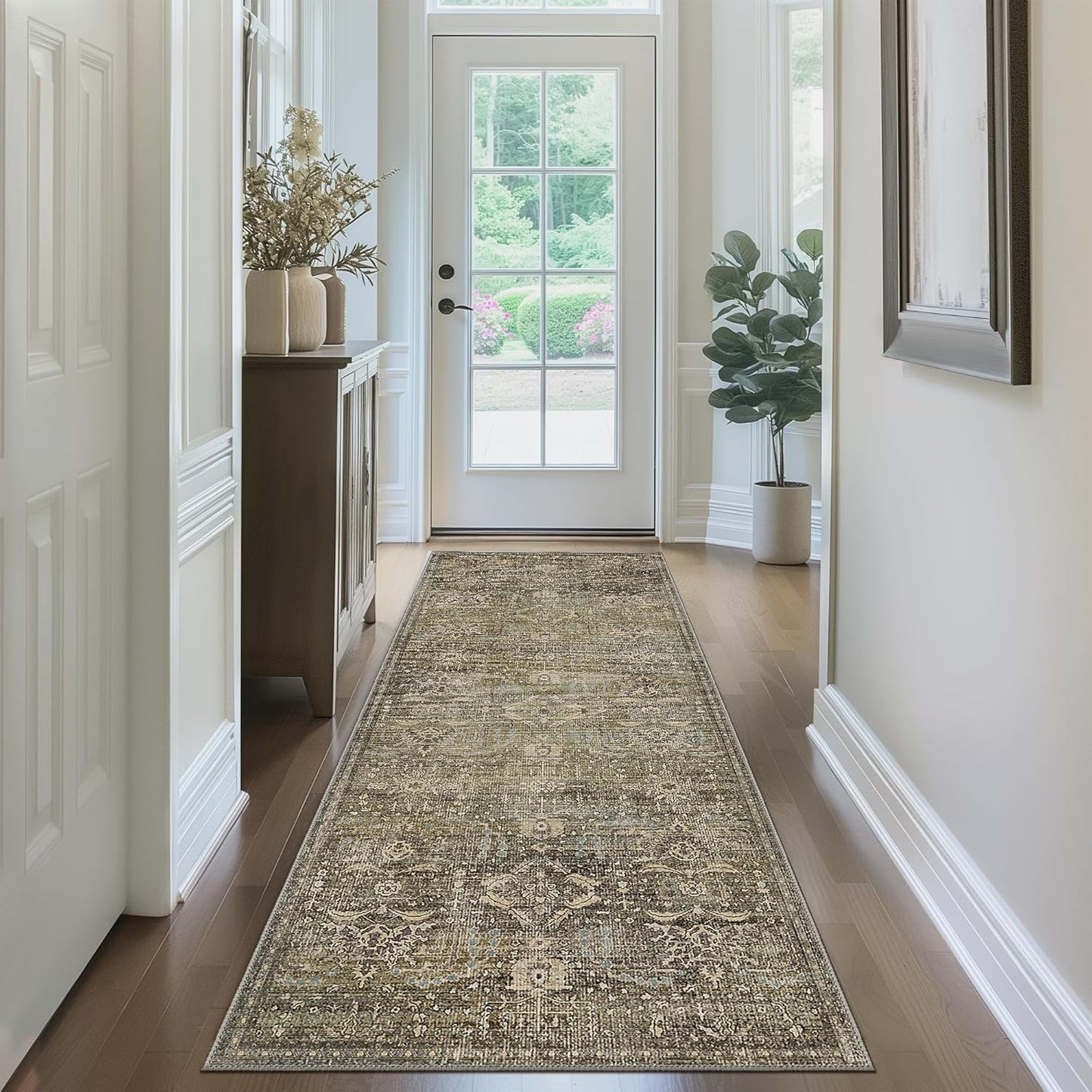 GENIMO Vintage Bohemian Print Non-Slip Runner Rug Brown