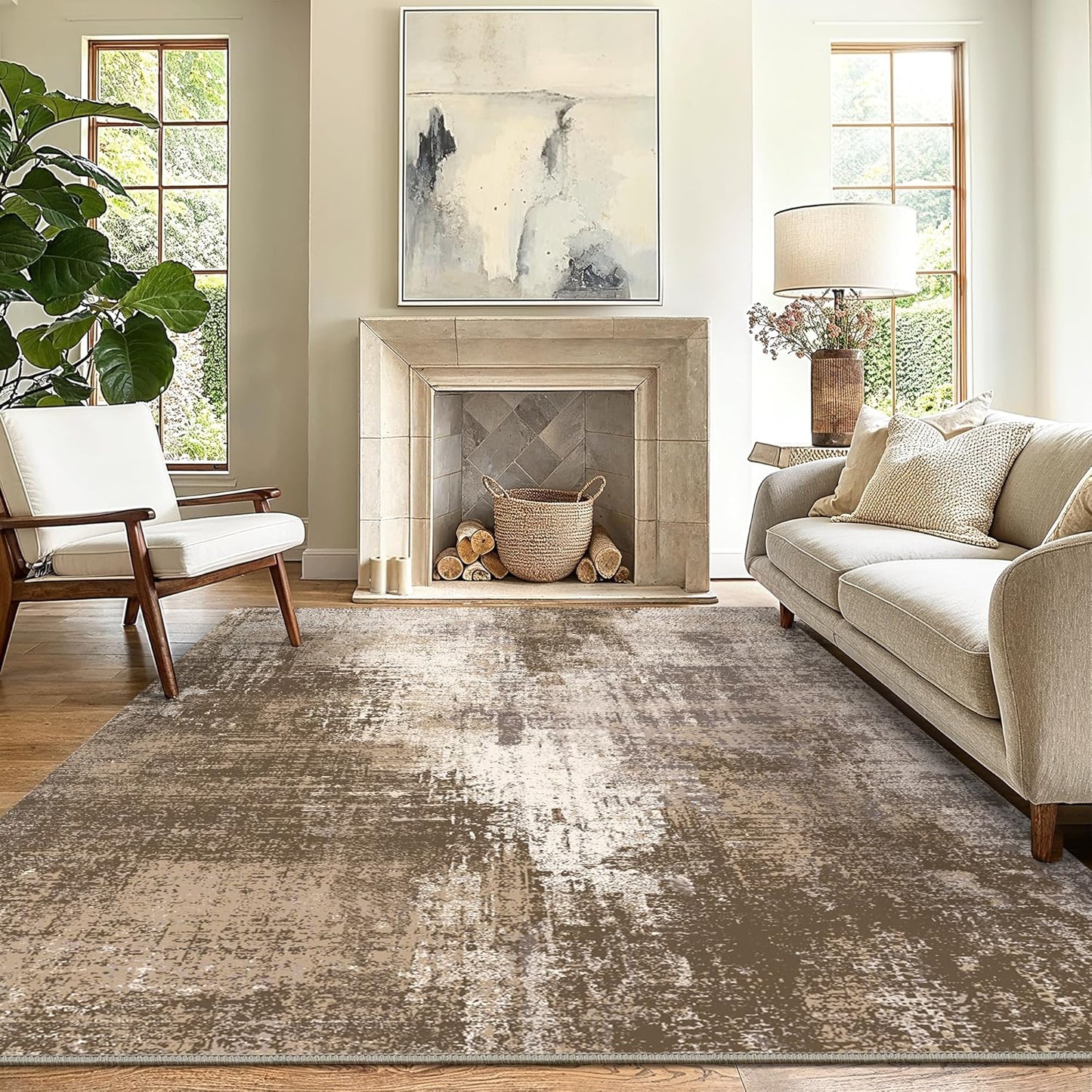 GENIMO Washable Area Rug Modern Brown Urban Mist
