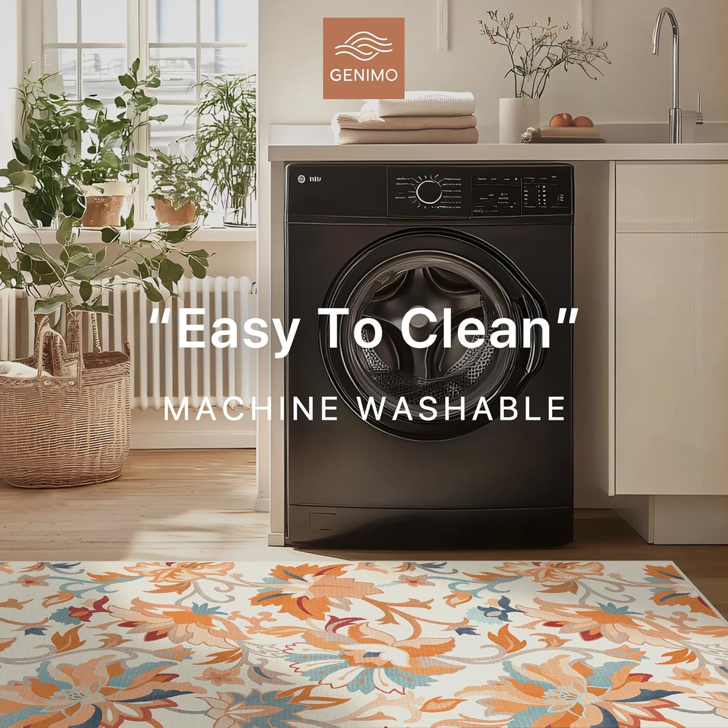 GENIMO Washable Daisy Painted Low Pile Area Rug