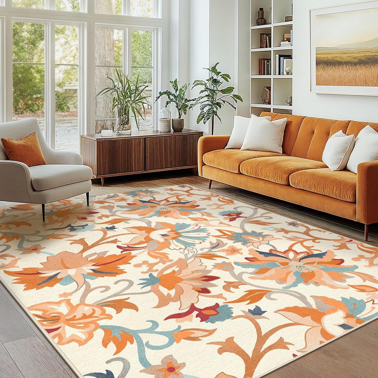 GENIMO Washable Daisy Painted Low Pile Area Rug