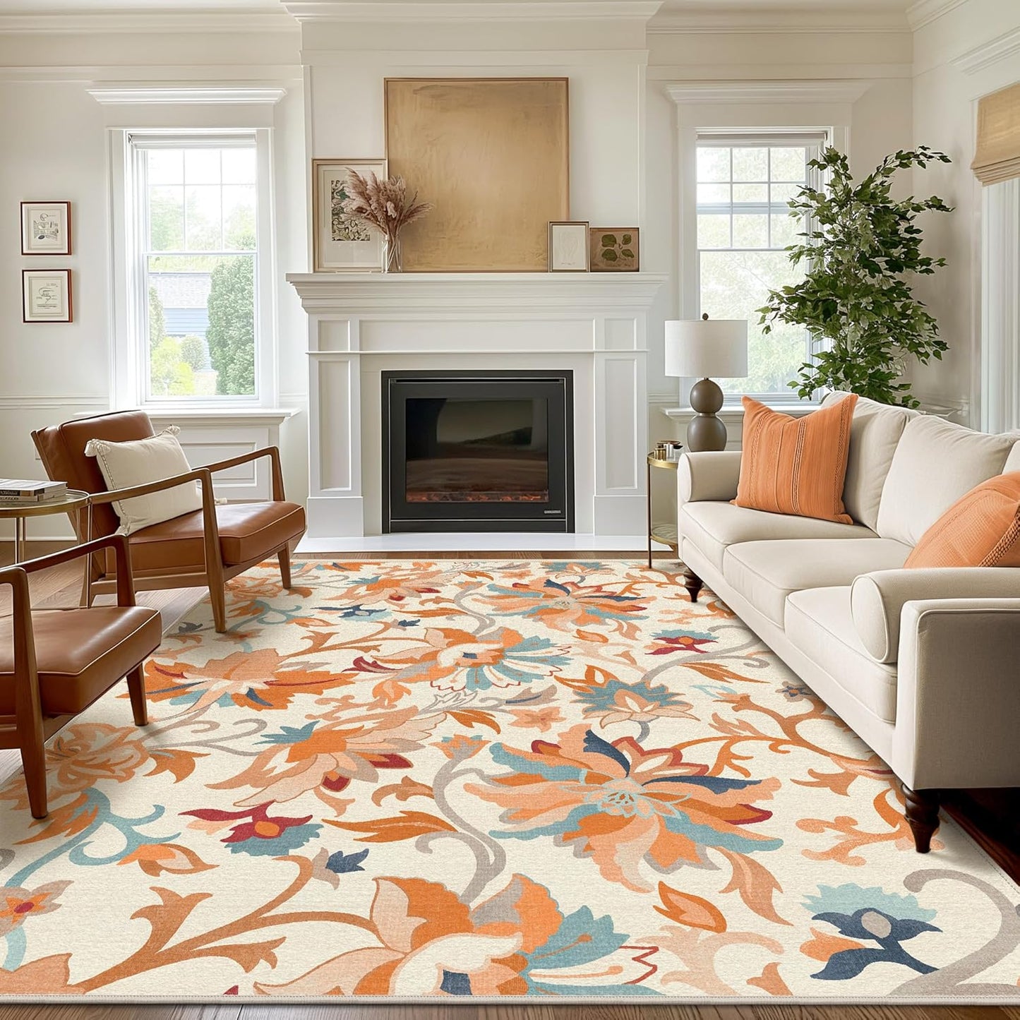 GENIMO Washable Daisy Painted Low Pile Area Rug