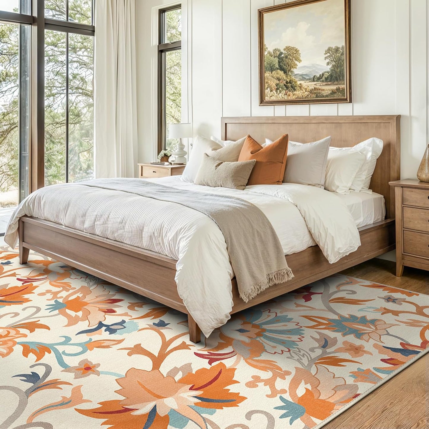GENIMO Washable Daisy Painted Low Pile Area Rug